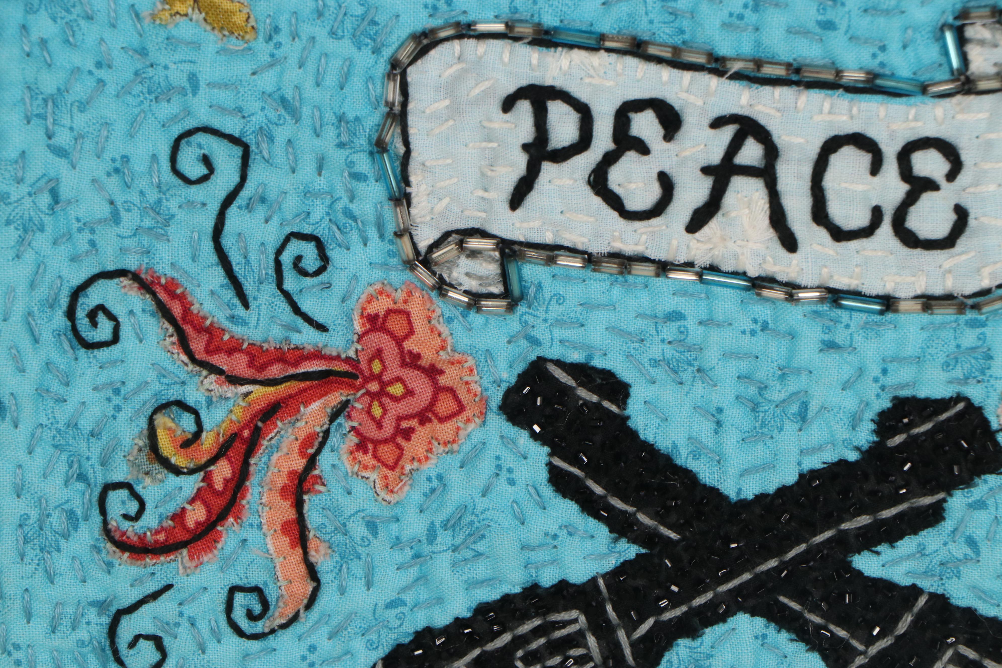 Carla Lamb Embroidered Fiber Art Wall Hanging "Peace Pistols," 21st Century