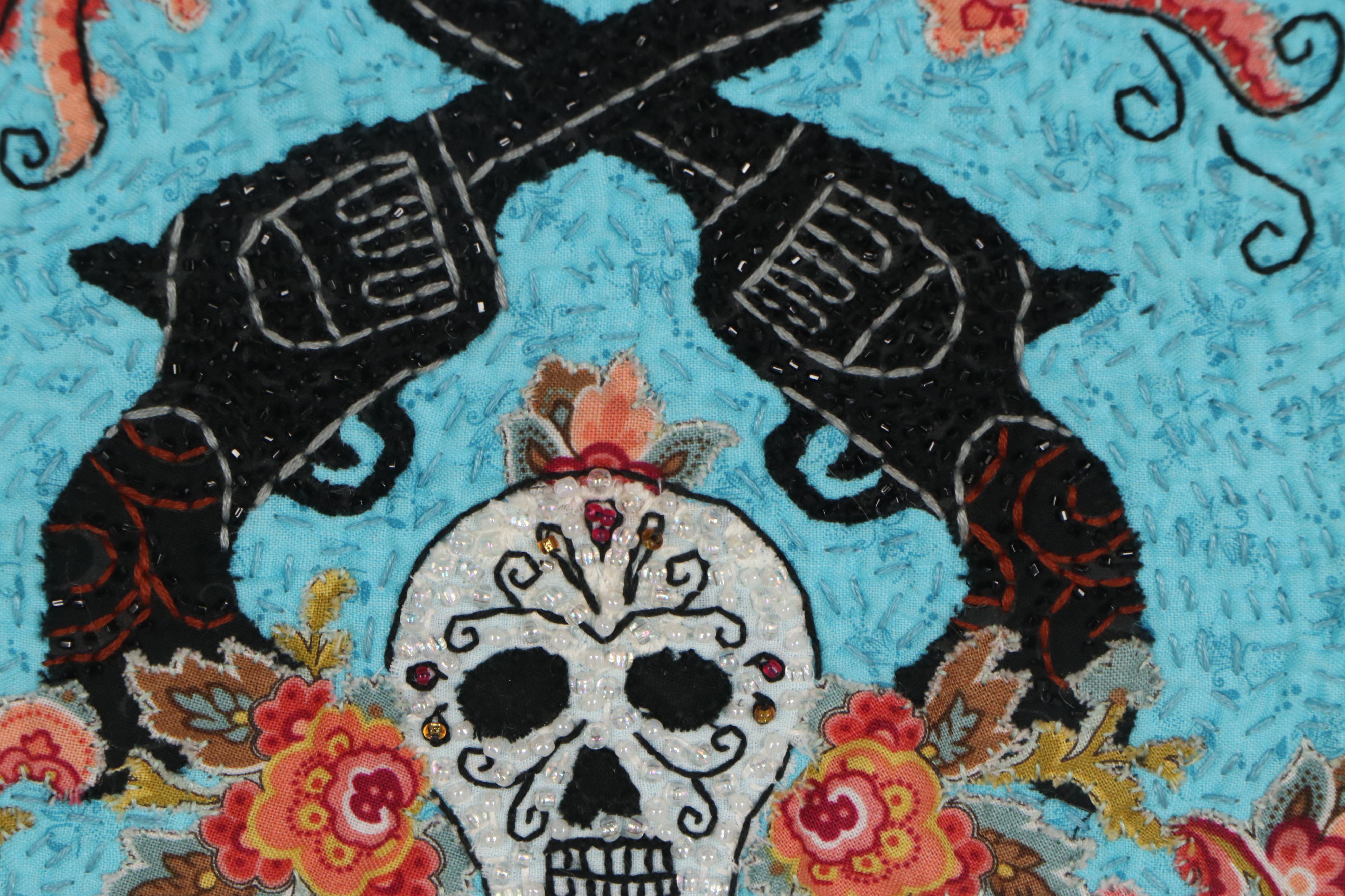 Carla Lamb Embroidered Fiber Art Wall Hanging "Peace Pistols," 21st Century