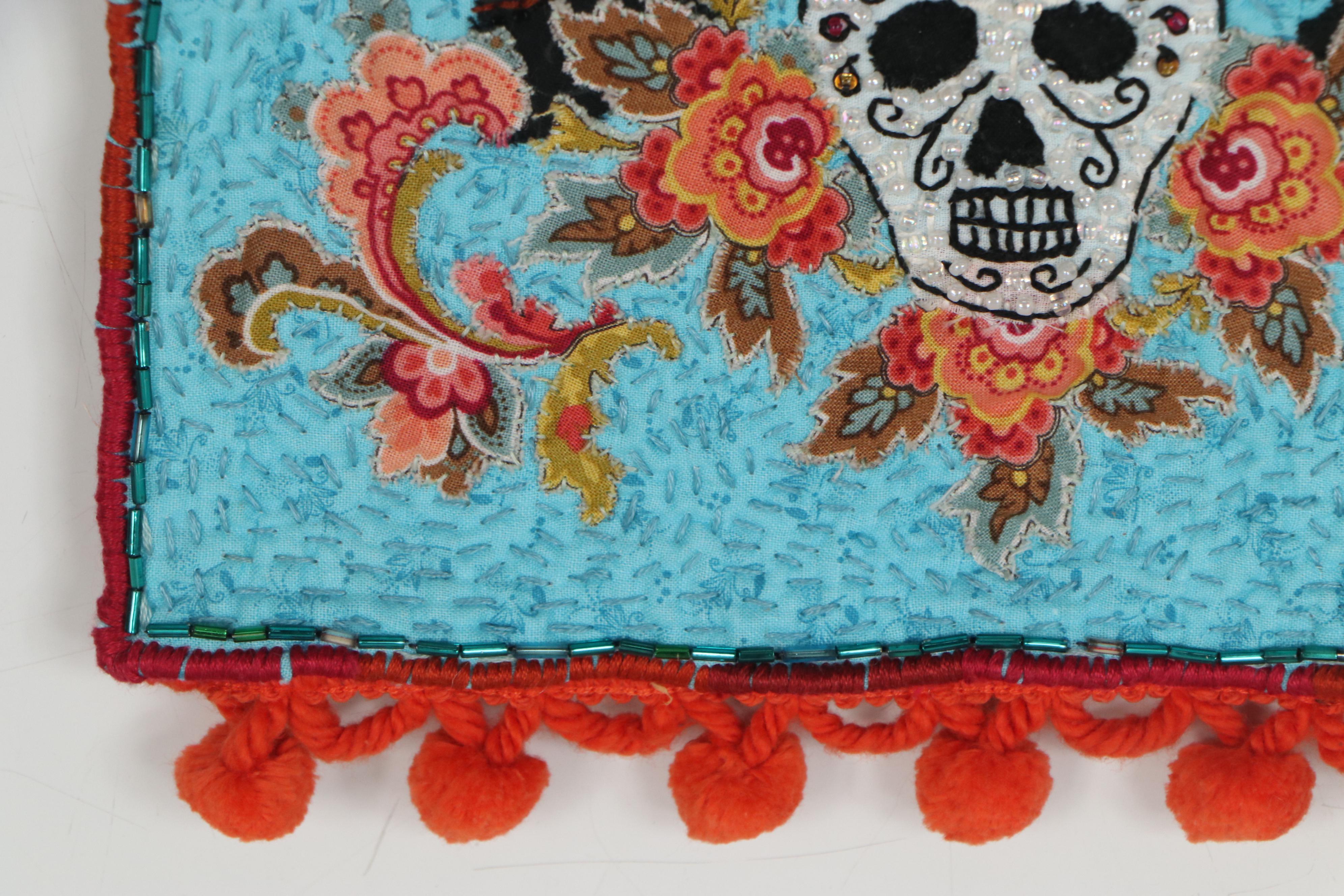 Carla Lamb Embroidered Fiber Art Wall Hanging "Peace Pistols," 21st Century