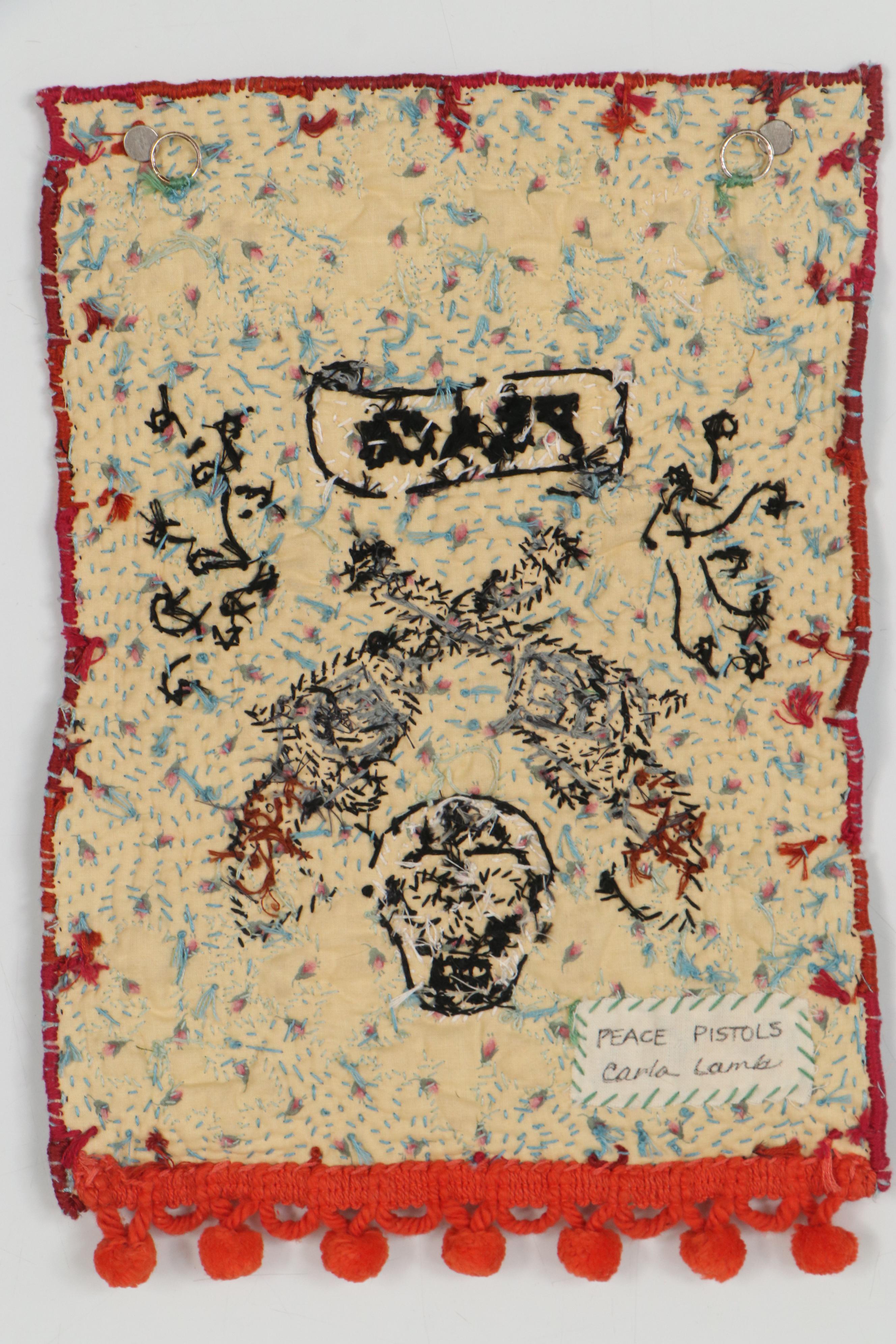 Carla Lamb Embroidered Fiber Art Wall Hanging "Peace Pistols," 21st Century