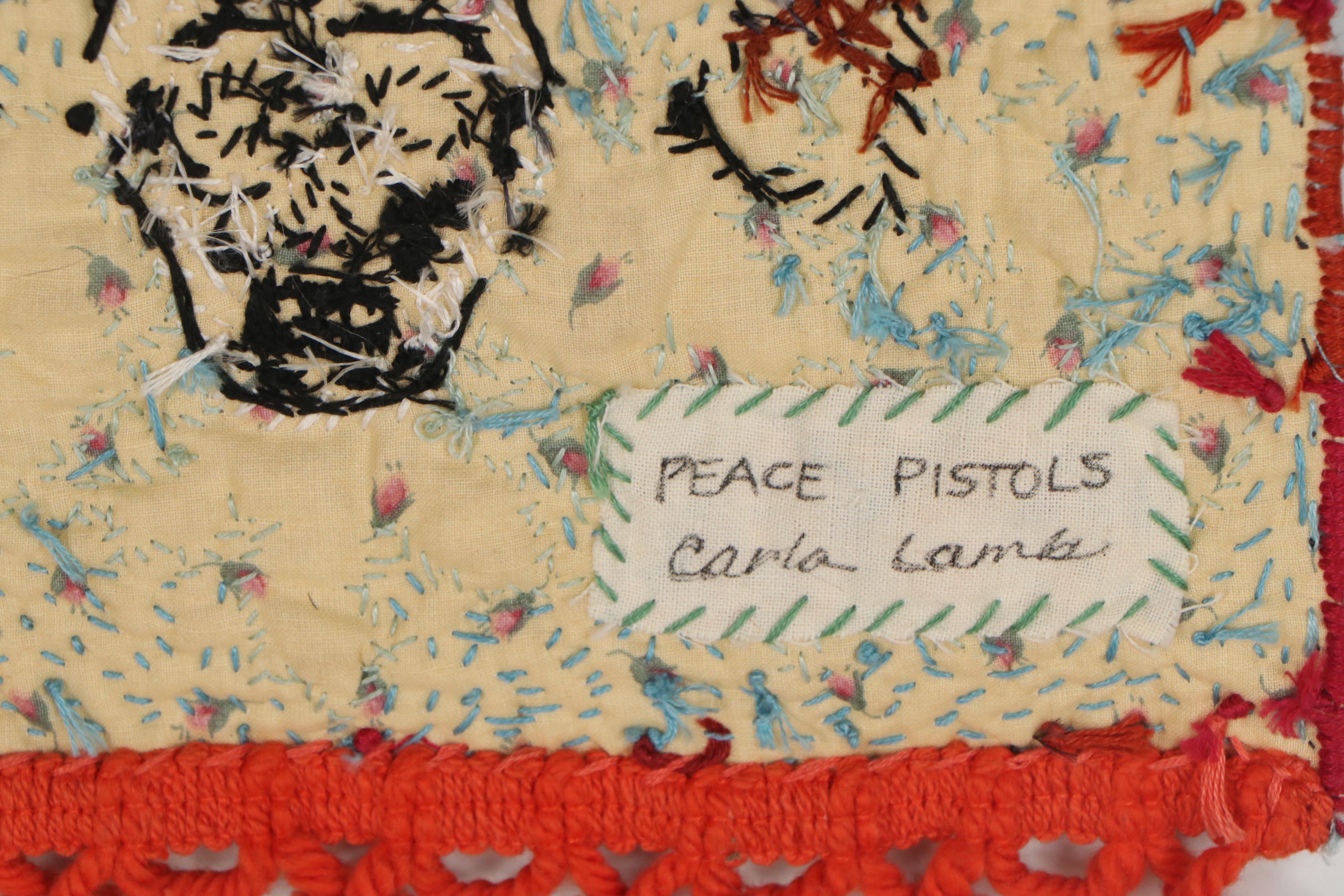 Carla Lamb Embroidered Fiber Art Wall Hanging "Peace Pistols," 21st Century