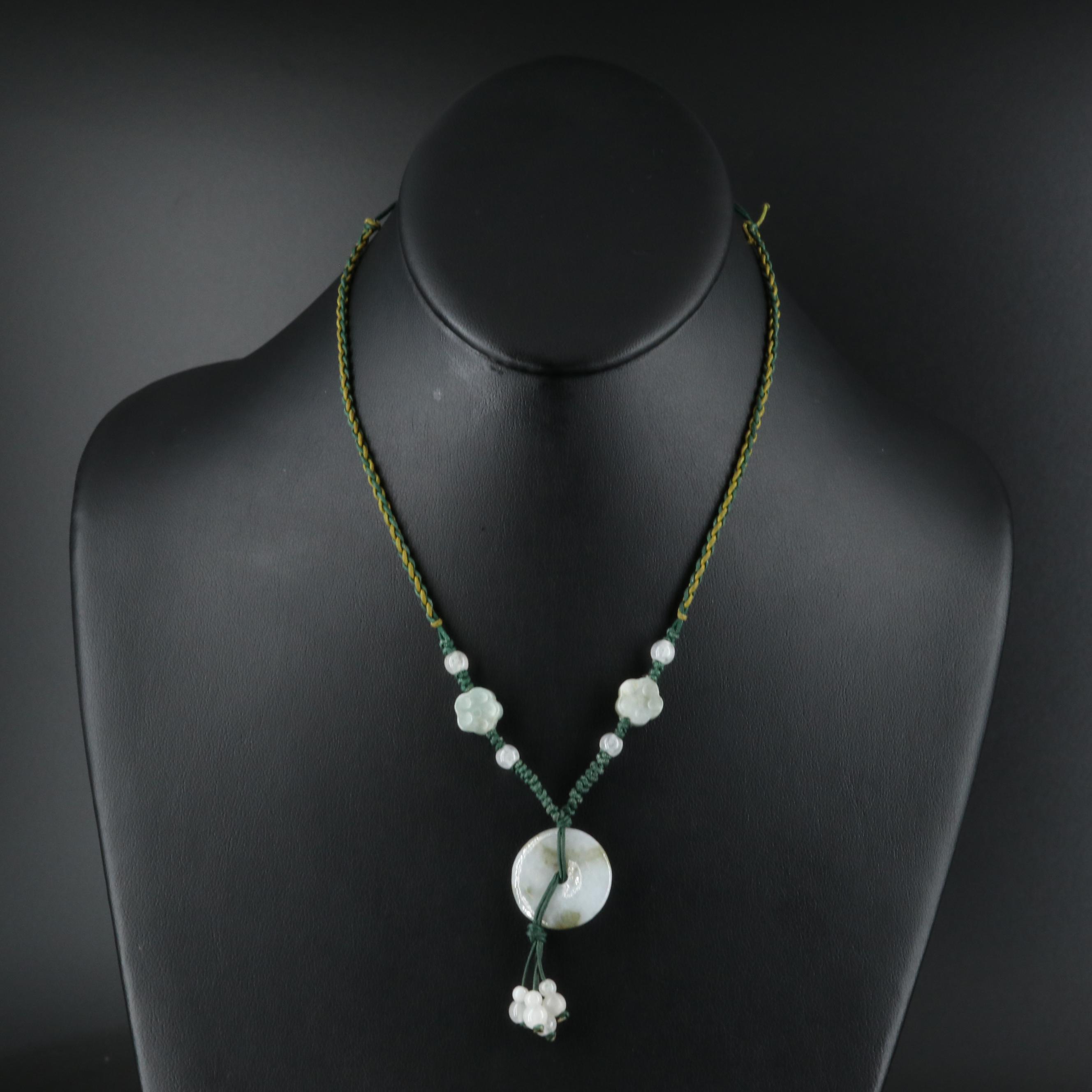 Jadeite Macrane Necklace with Bi and Drops
