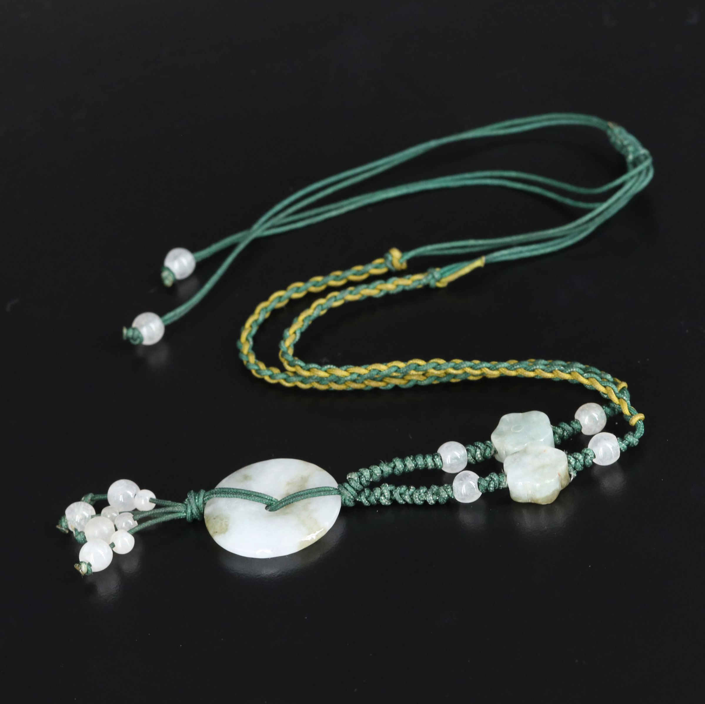 Jadeite Macrane Necklace with Bi and Drops