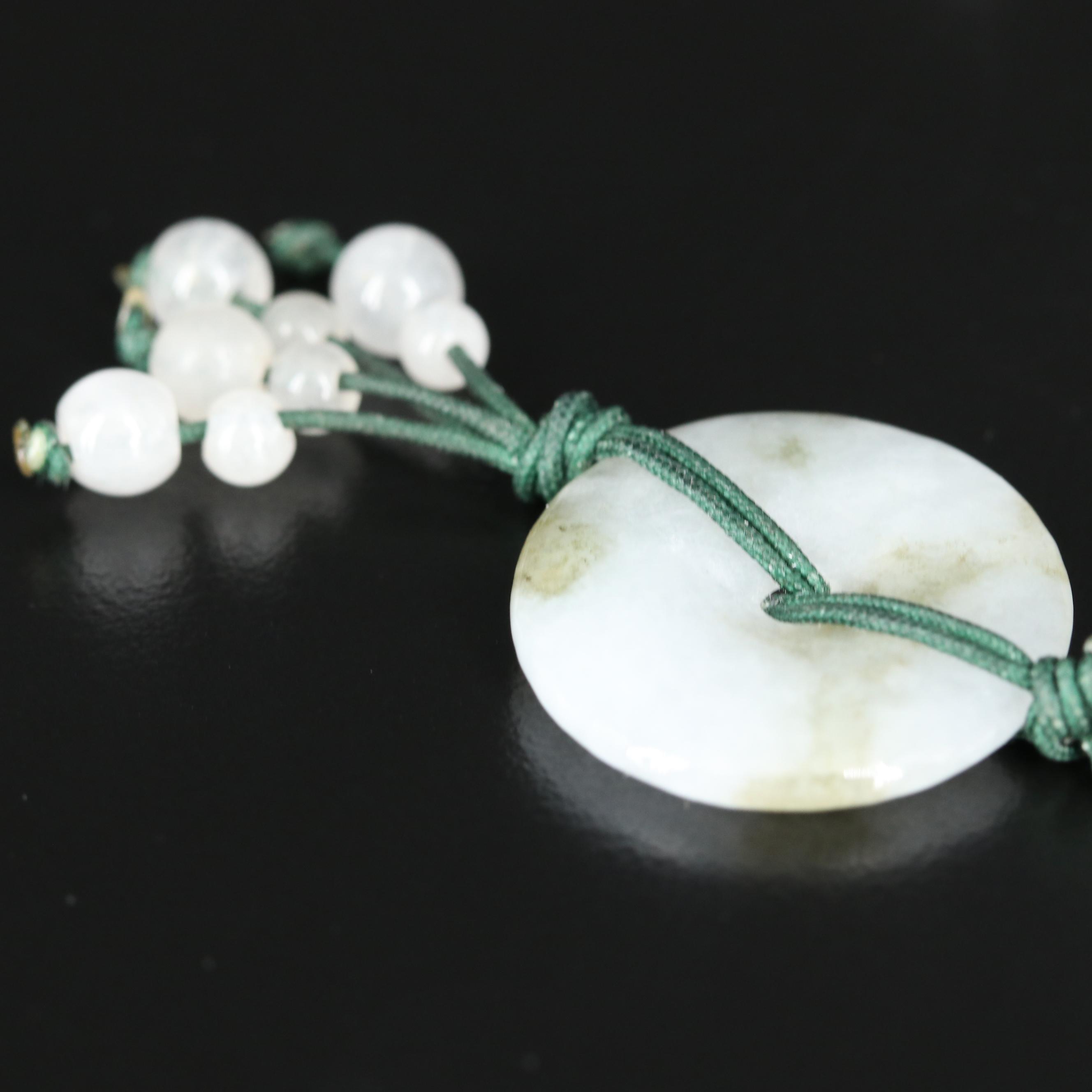 Jadeite Macrane Necklace with Bi and Drops