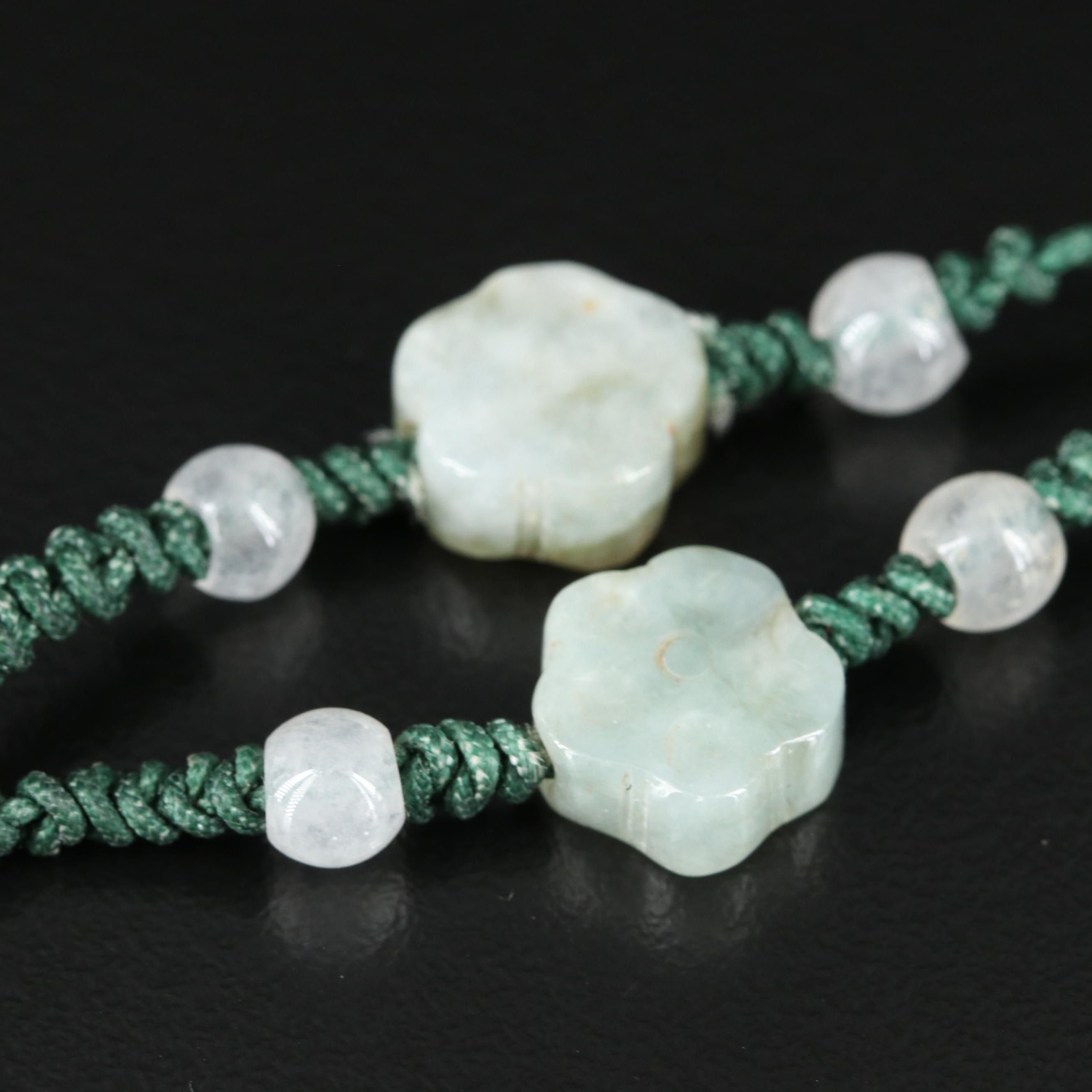 Jadeite Macrane Necklace with Bi and Drops