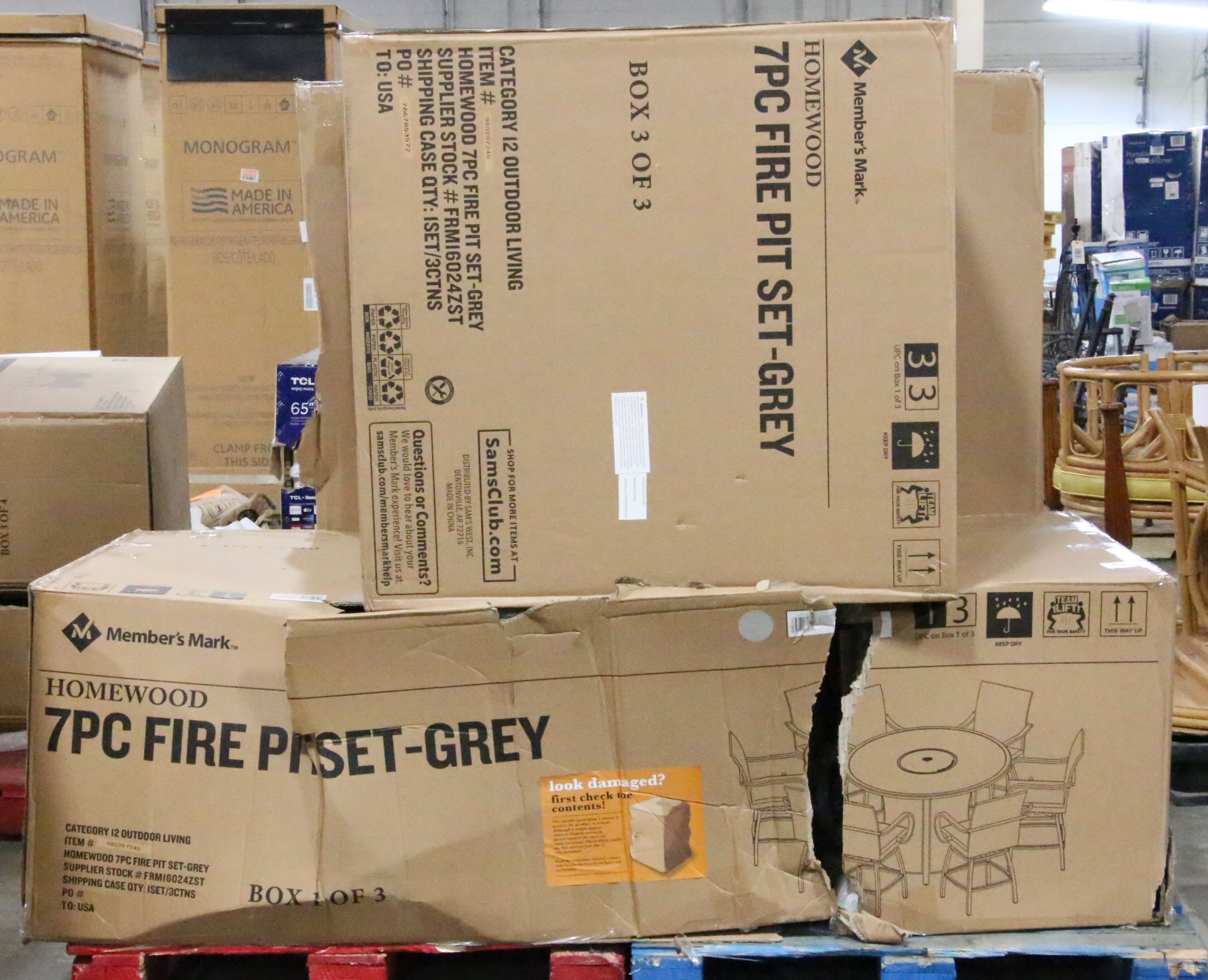 Member's Mark "Homewood" 7-Piece Counter-Height Fire Pit Set in Grey