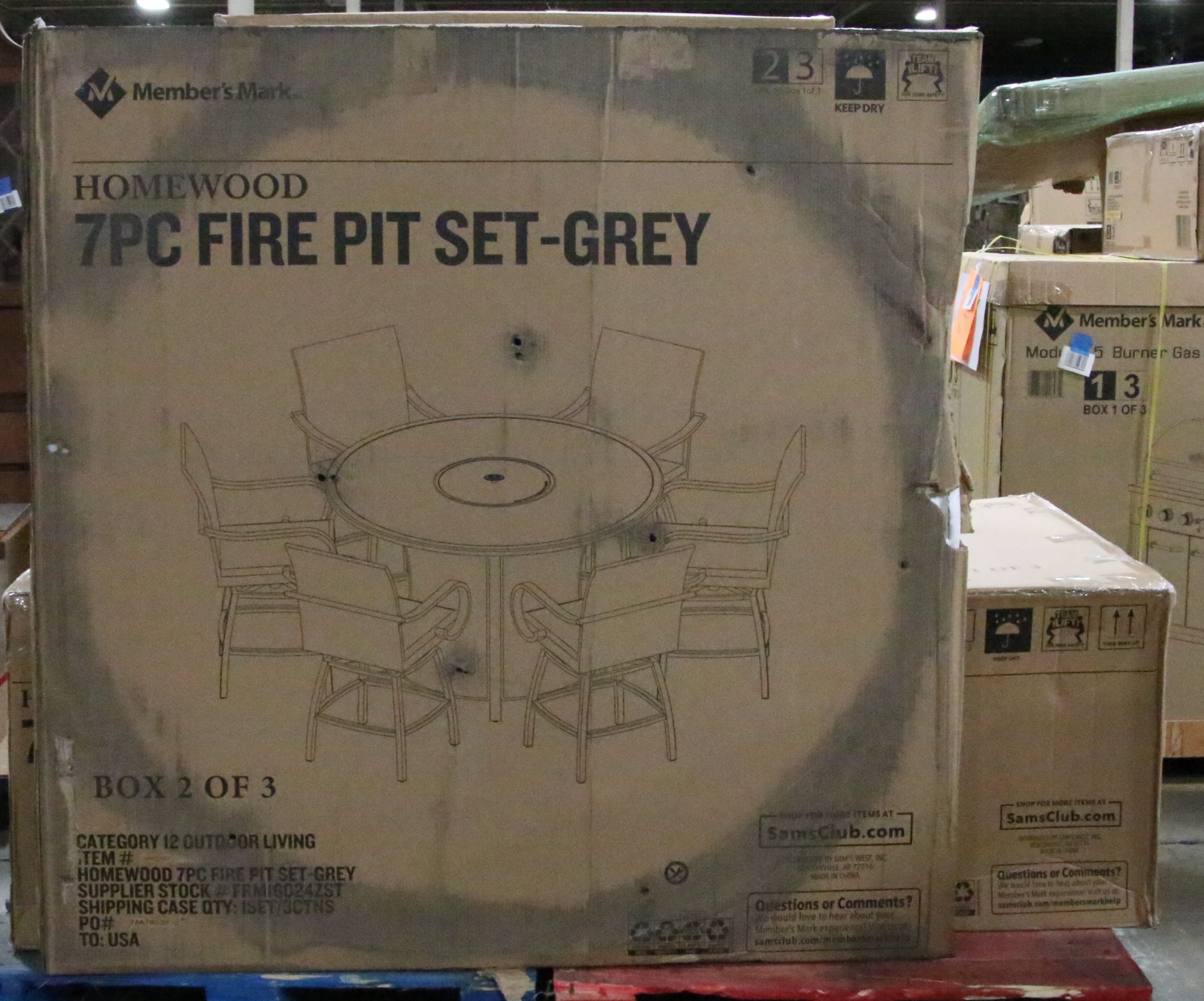 Member's Mark "Homewood" 7-Piece Counter-Height Fire Pit Set in Grey