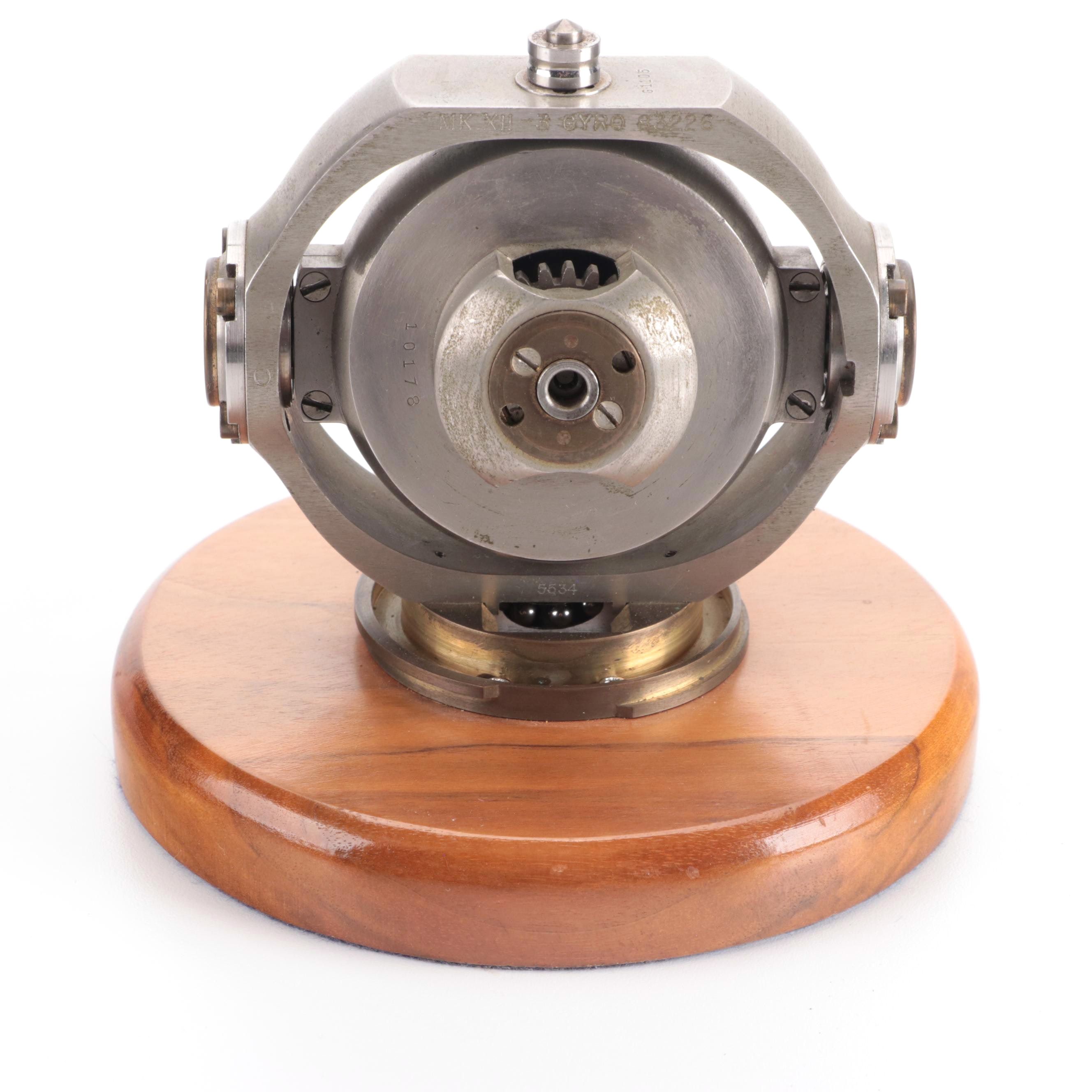 World War II Era U.S. Navy MK XII-3 Torpedo Gyroscope Mounted On Wood Stand