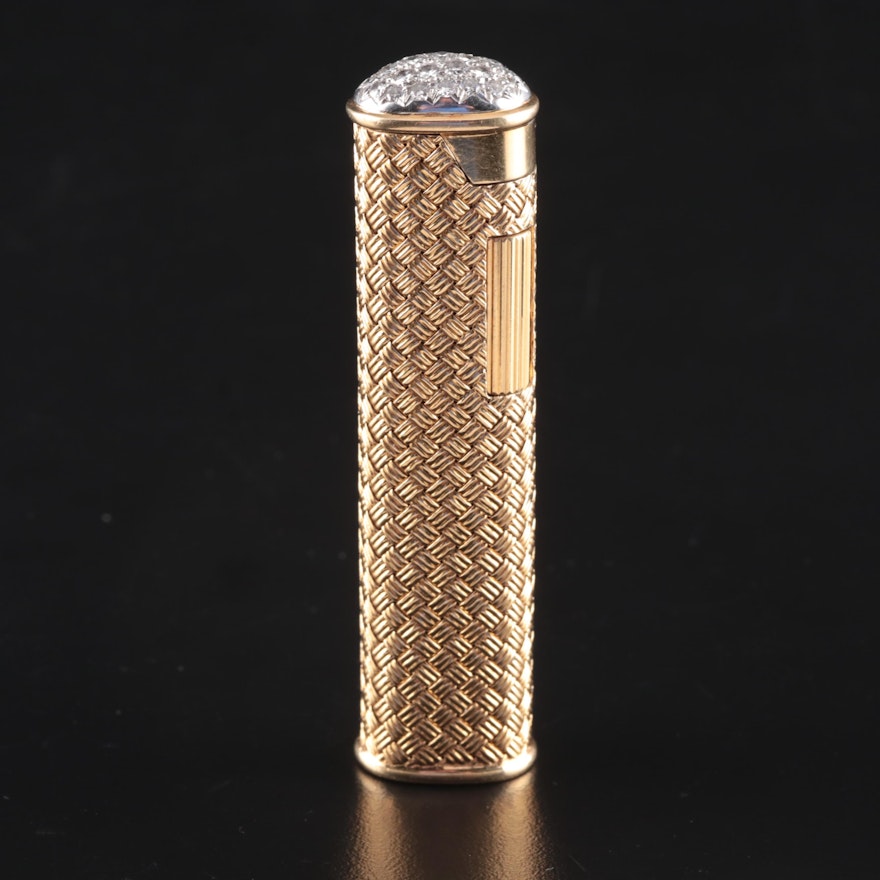 Dunhill 18K, Platinum and 1.52 CTW Diamond Capped Rollagas Lighter