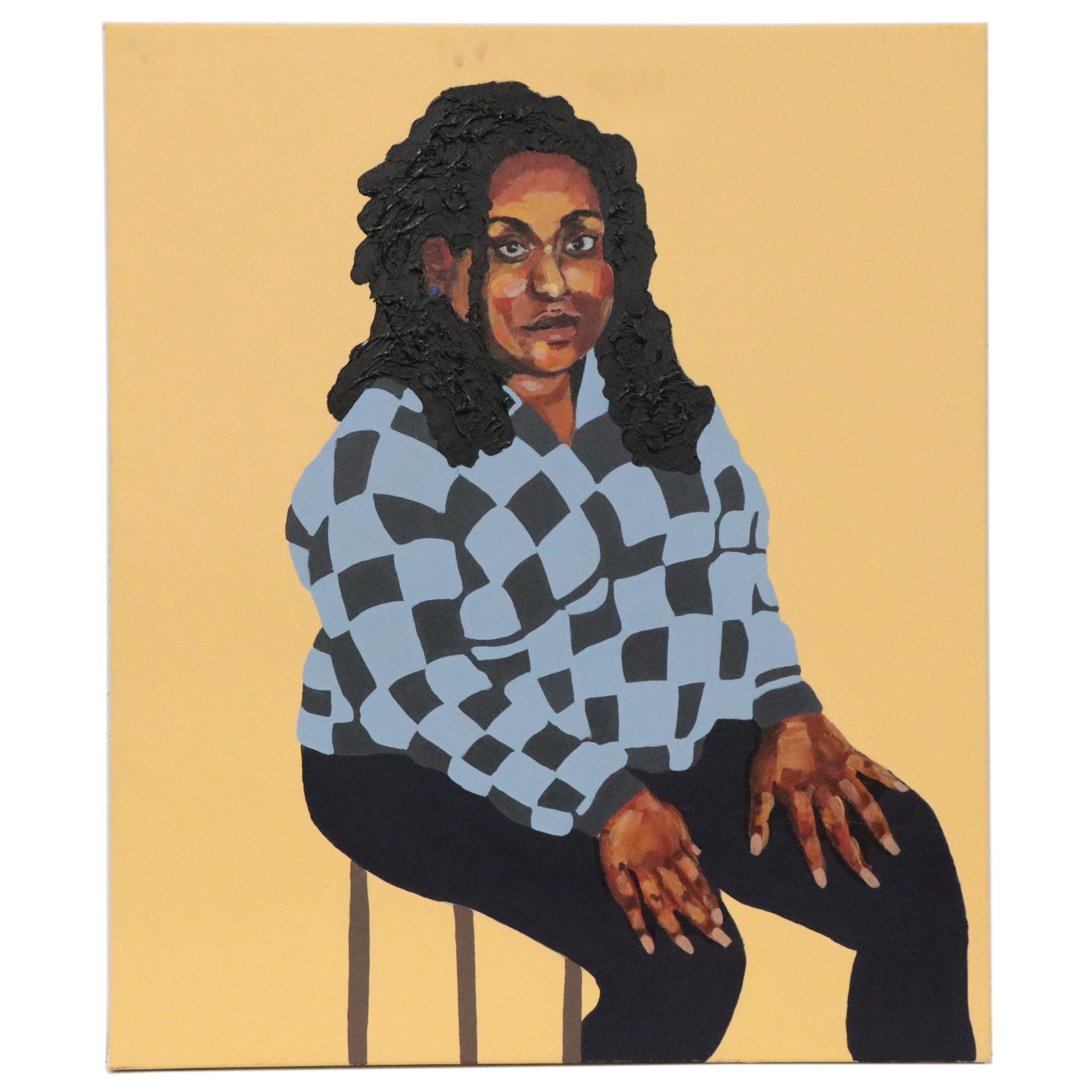 Nytaya Babbitt Large-Scale Portrait Acrylic Painting of Seated Woman, 2020