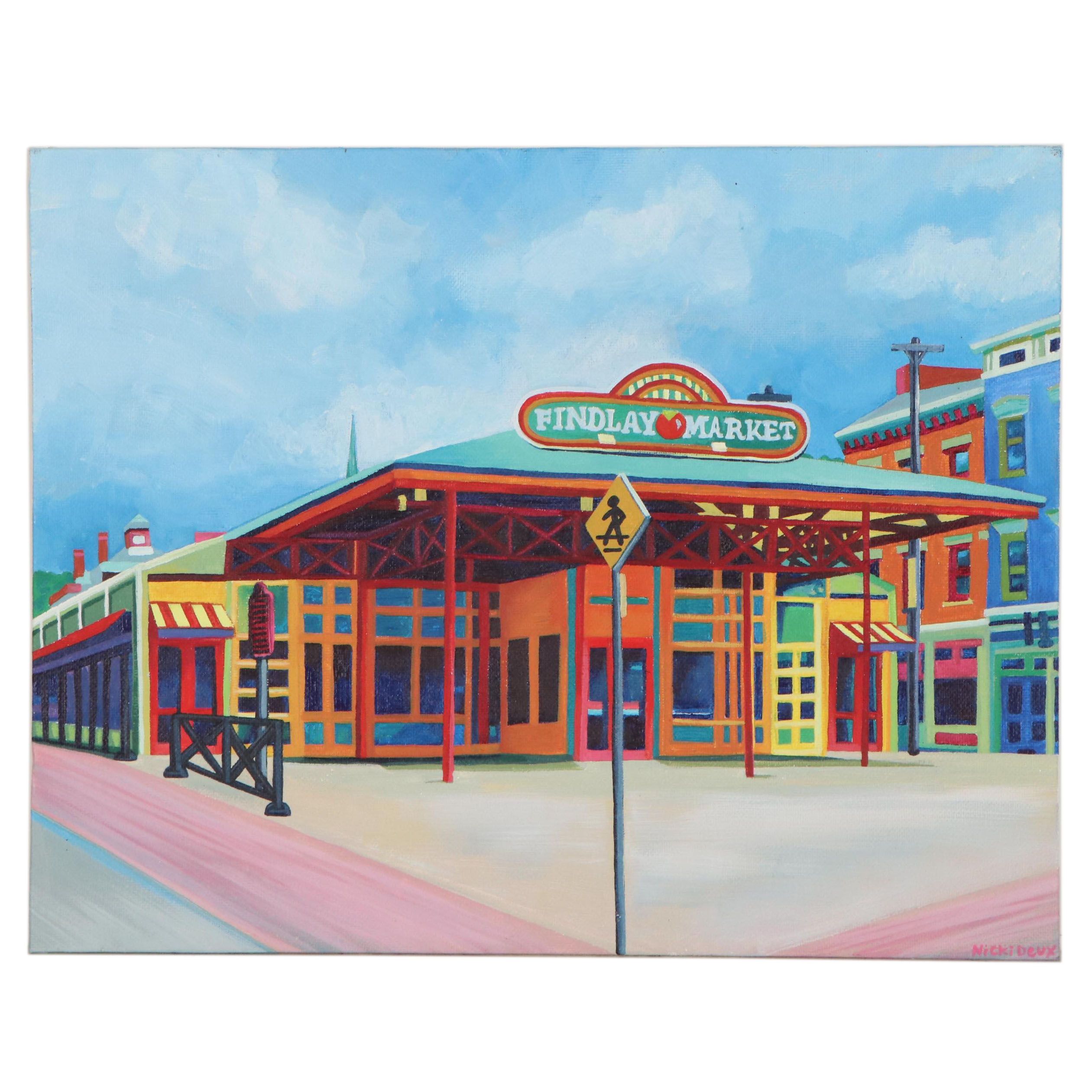 Nicki Deux Cityscape Oil Painting of Findlay Market, 21st Century