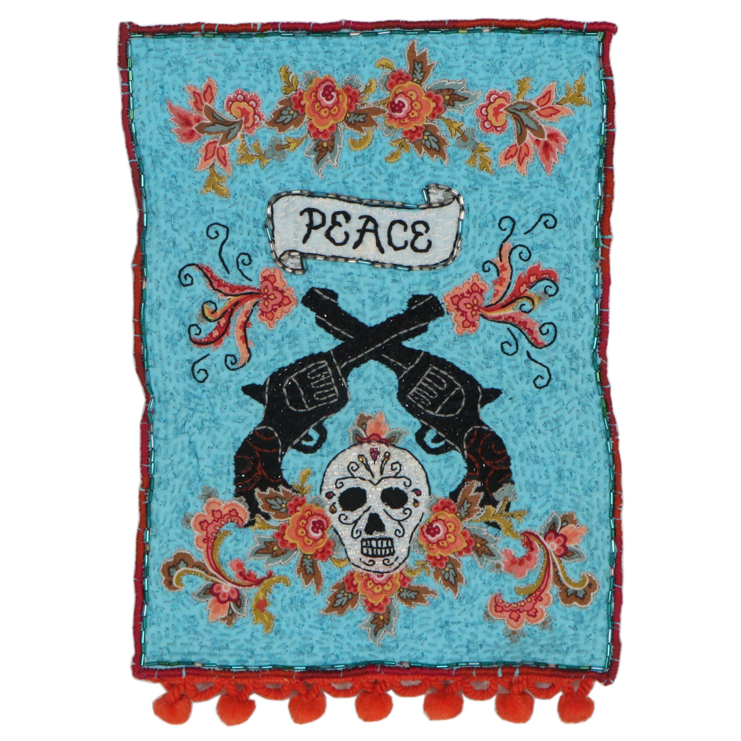 Carla Lamb Embroidered Fiber Art Wall Hanging "Peace Pistols," 21st Century