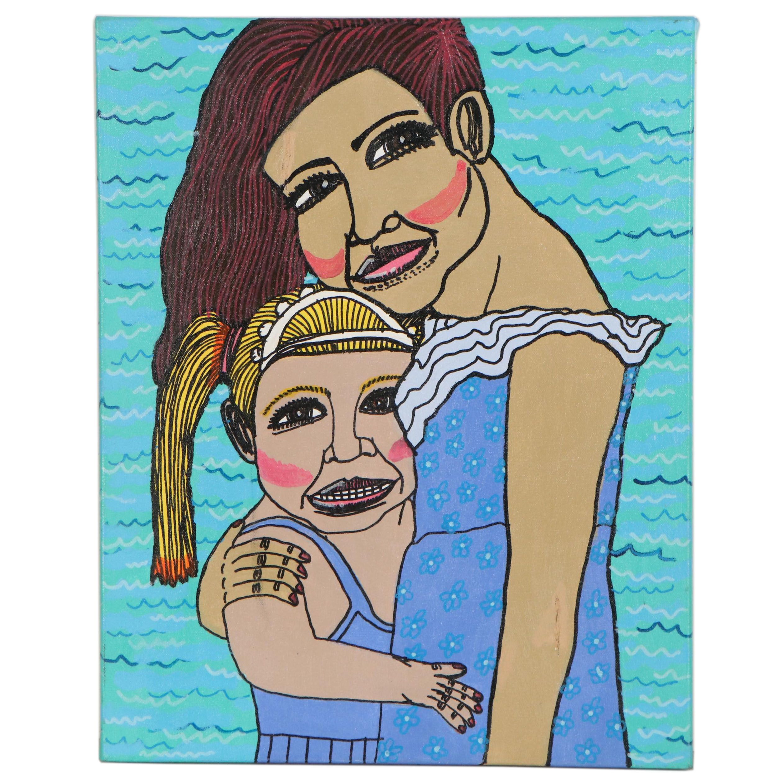 Antonio Adams Acrylic Painting "The Portrait of 2 Girl's," 2017