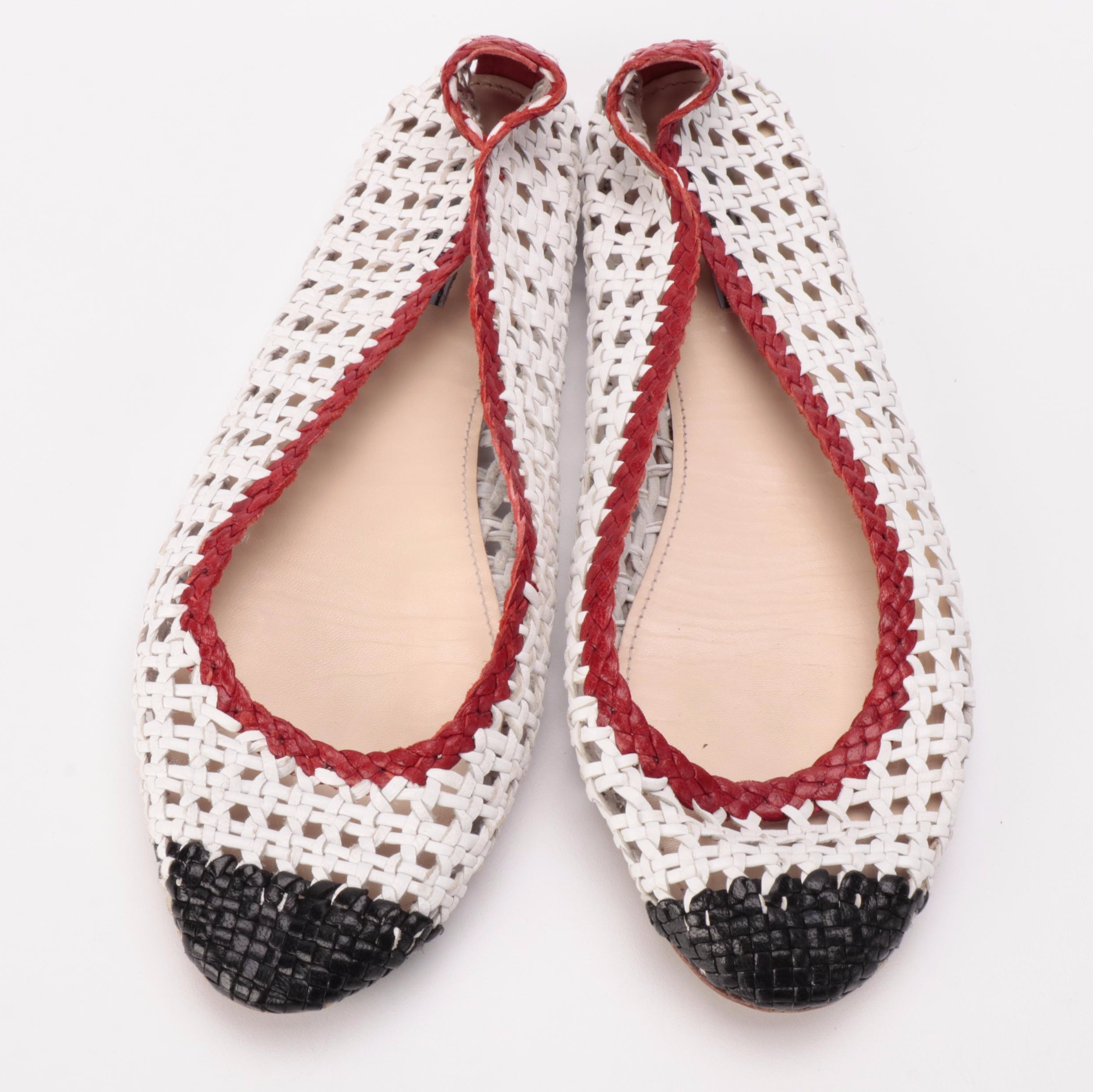 Prada Tricolor Woven Leather Ballet Flats