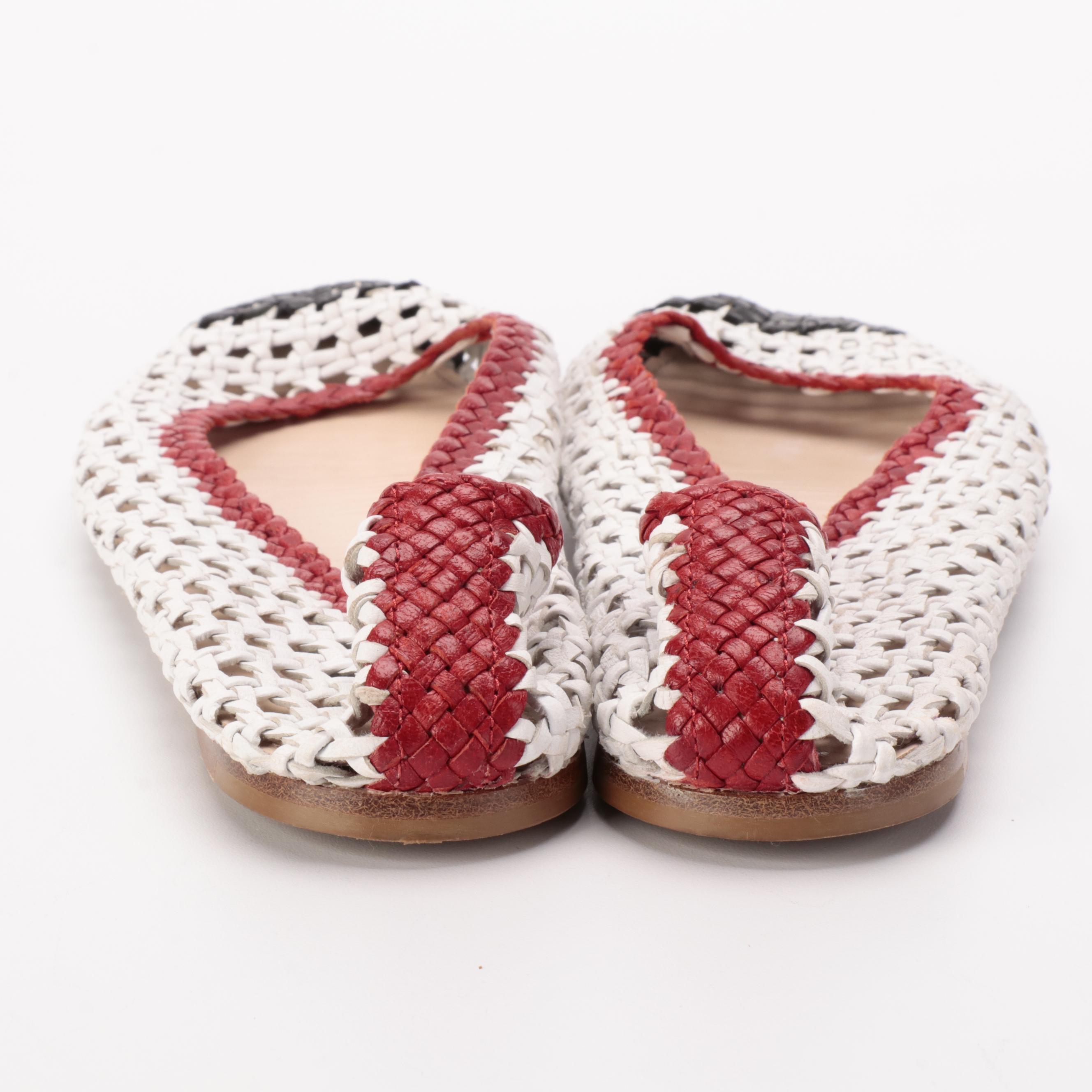 Prada Tricolor Woven Leather Ballet Flats