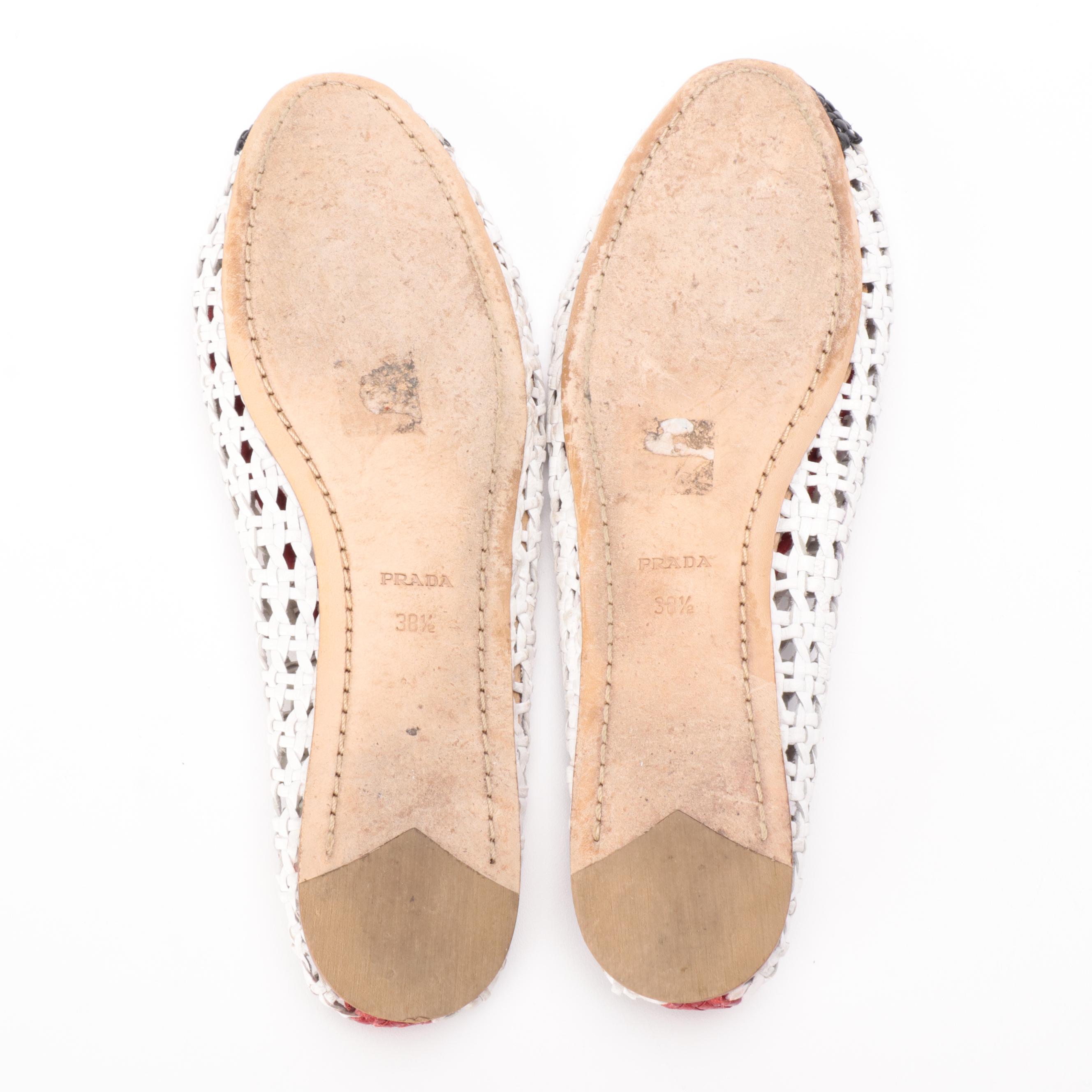 Prada Tricolor Woven Leather Ballet Flats
