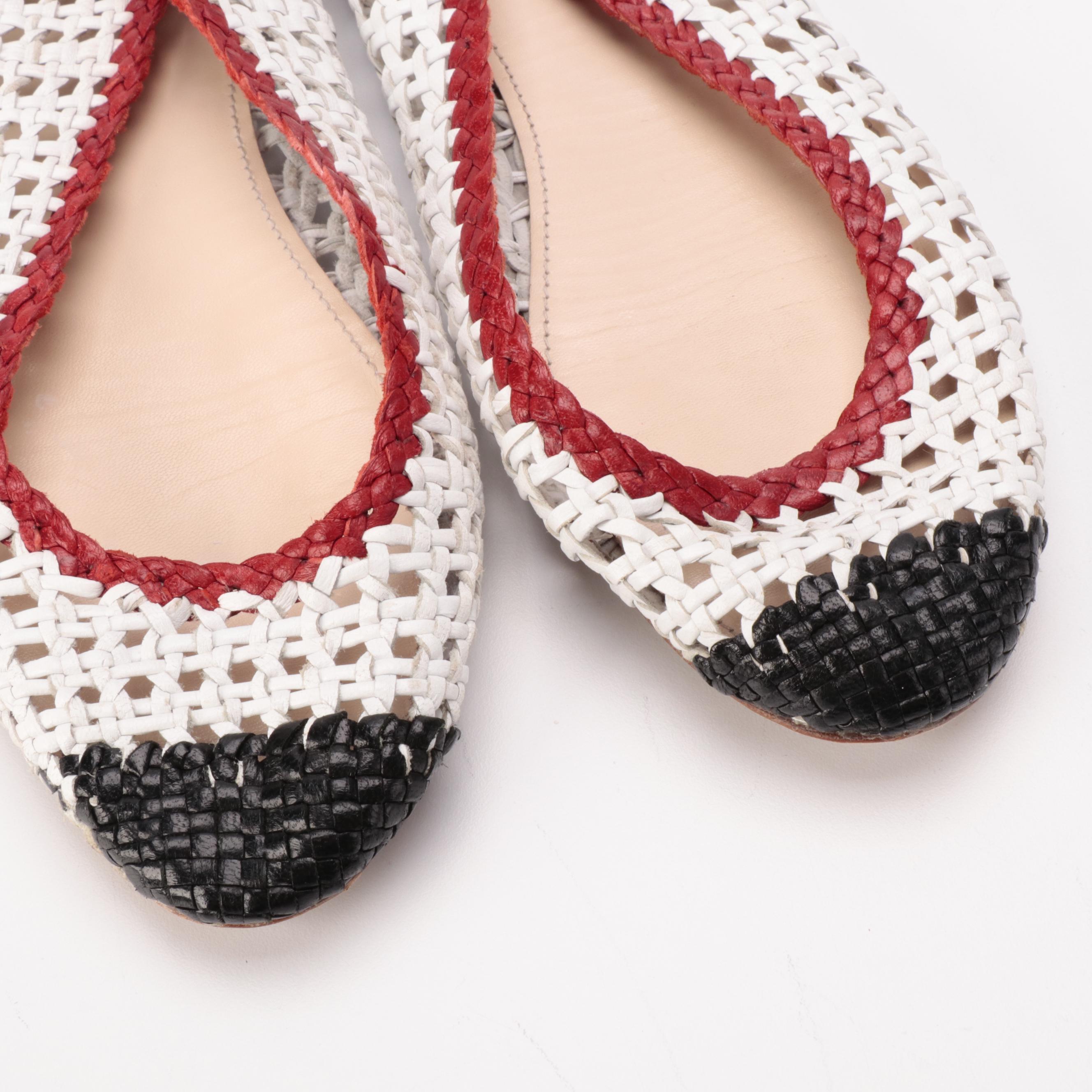 Prada Tricolor Woven Leather Ballet Flats