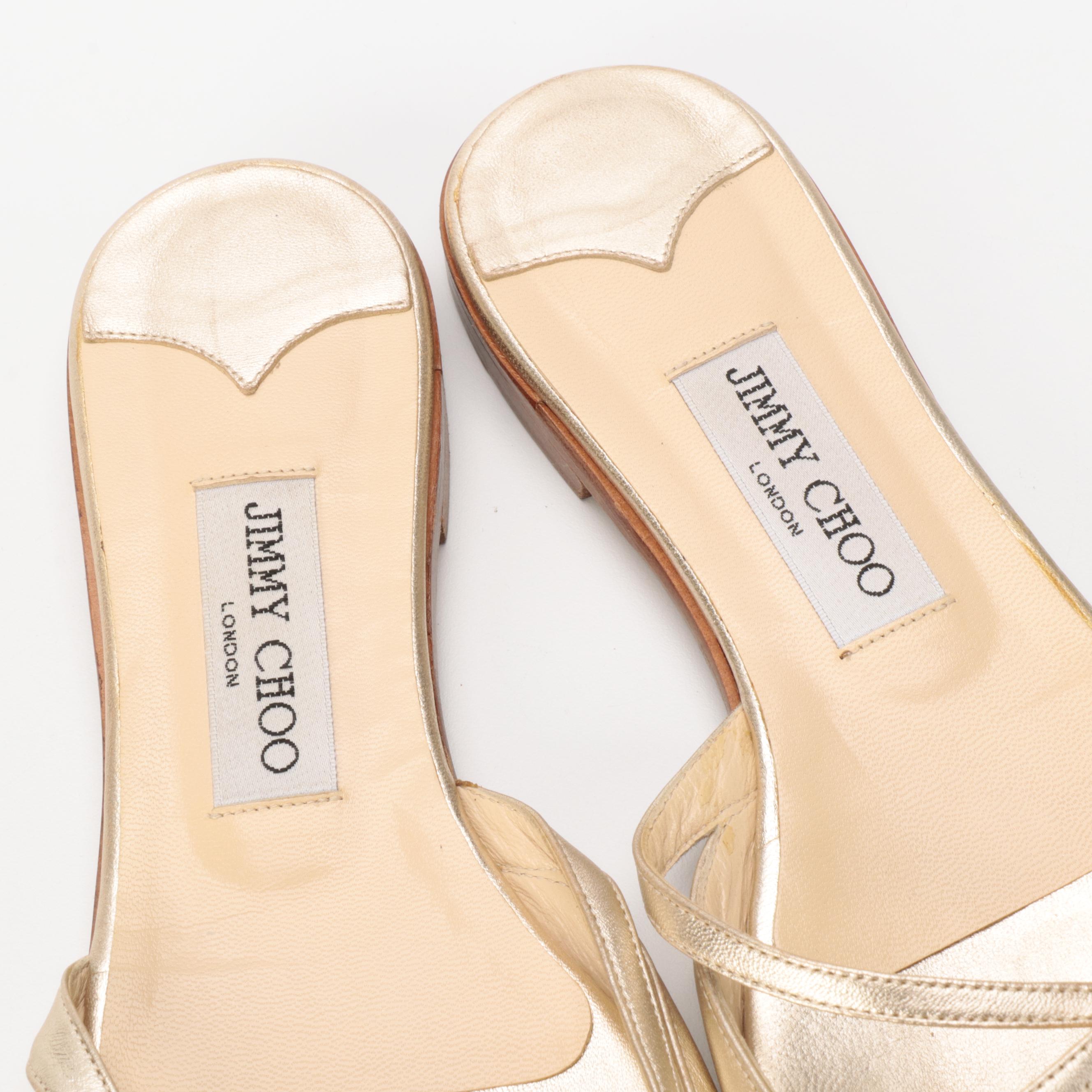 Jimmy Choo Flat Sandals in Metallic Gold Leather