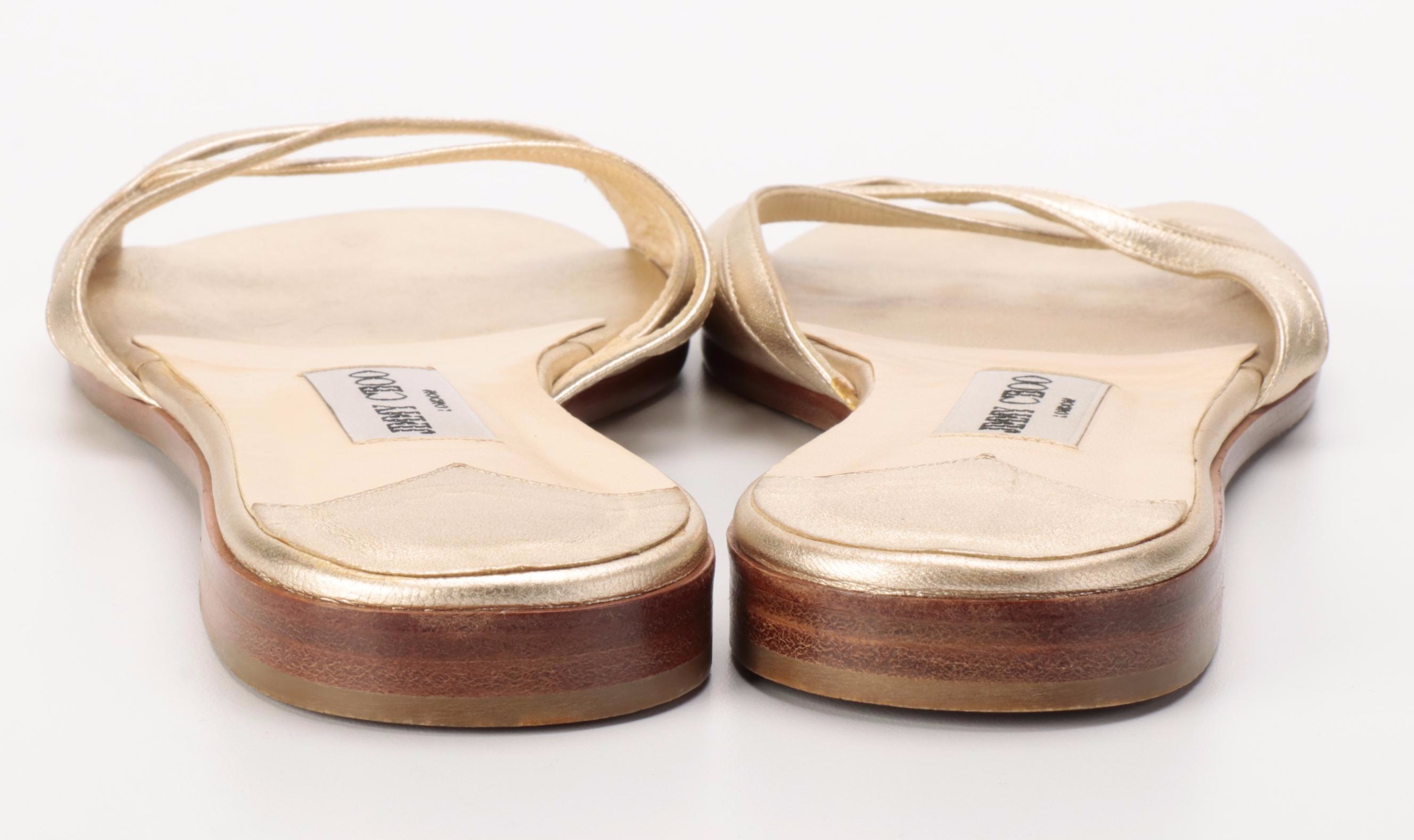 Jimmy Choo Flat Sandals in Metallic Gold Leather