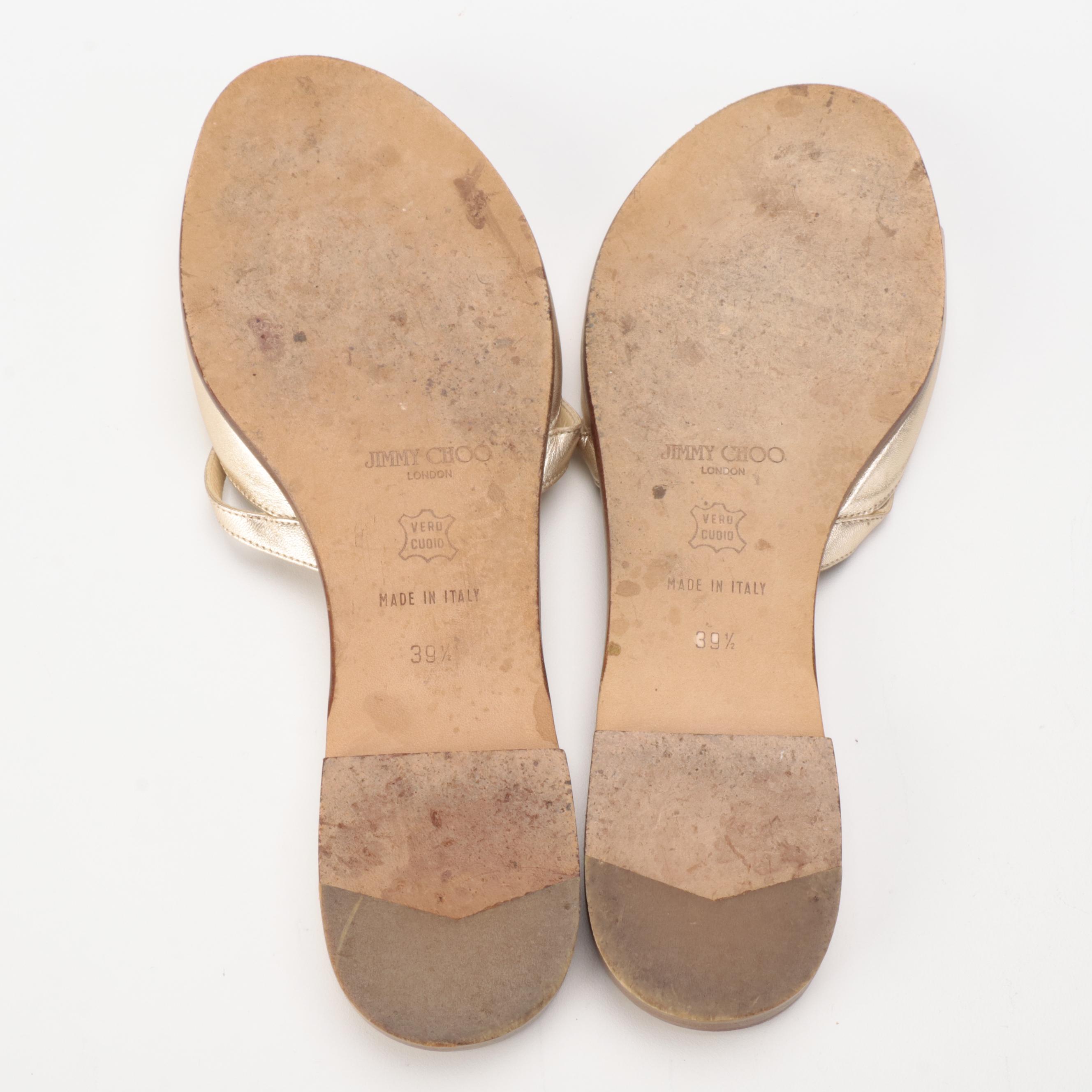 Jimmy Choo Flat Sandals in Metallic Gold Leather