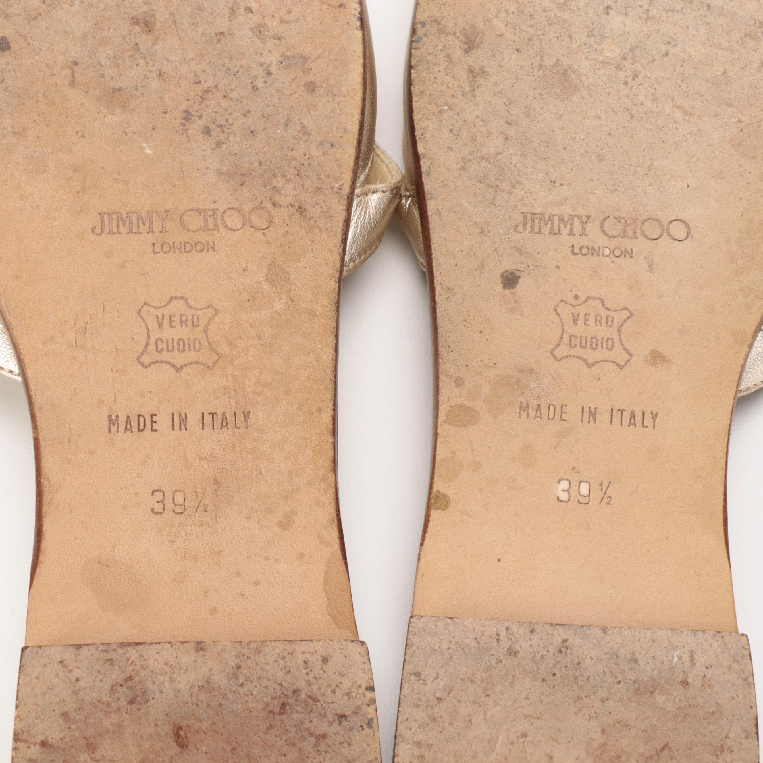 Jimmy Choo Flat Sandals in Metallic Gold Leather