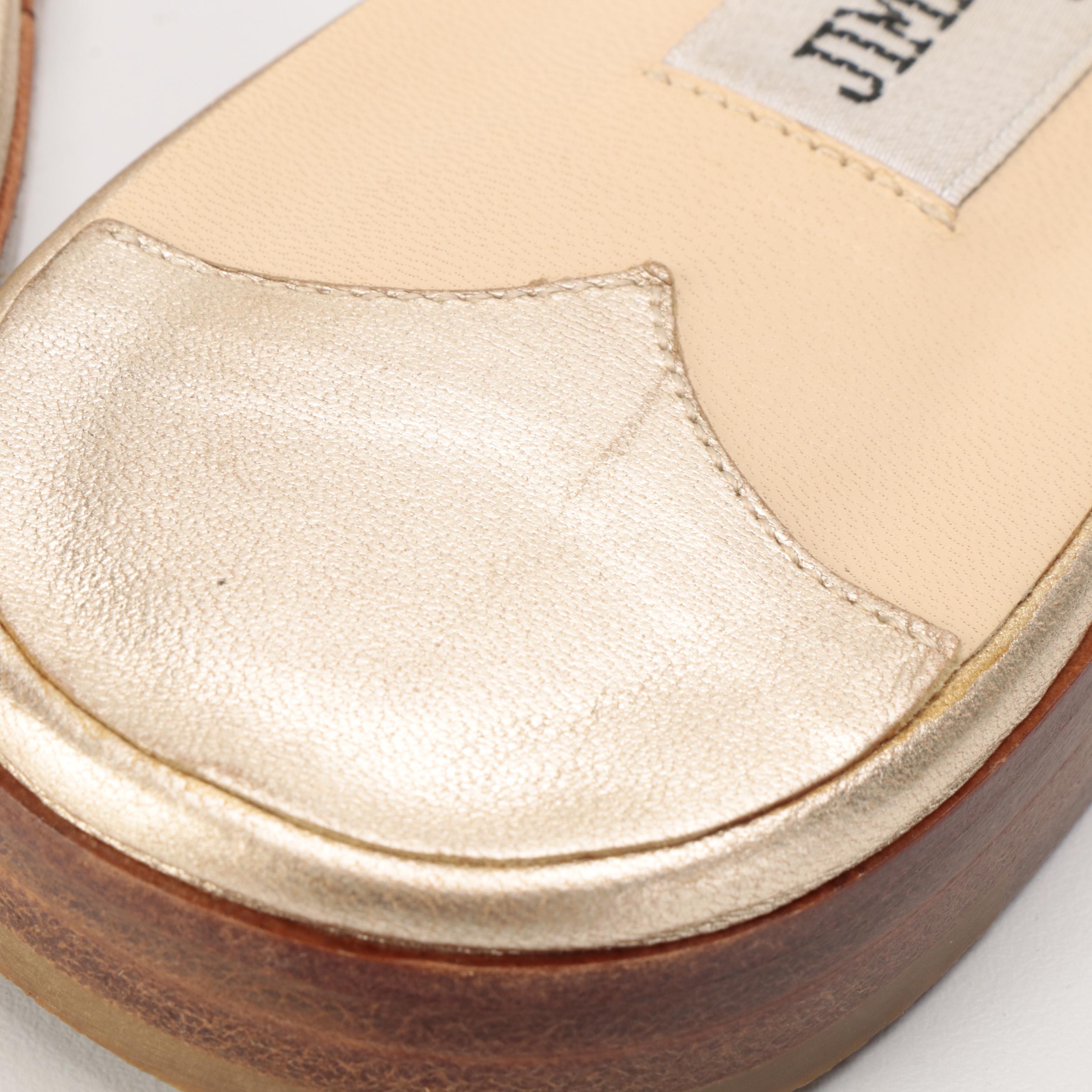 Jimmy Choo Flat Sandals in Metallic Gold Leather