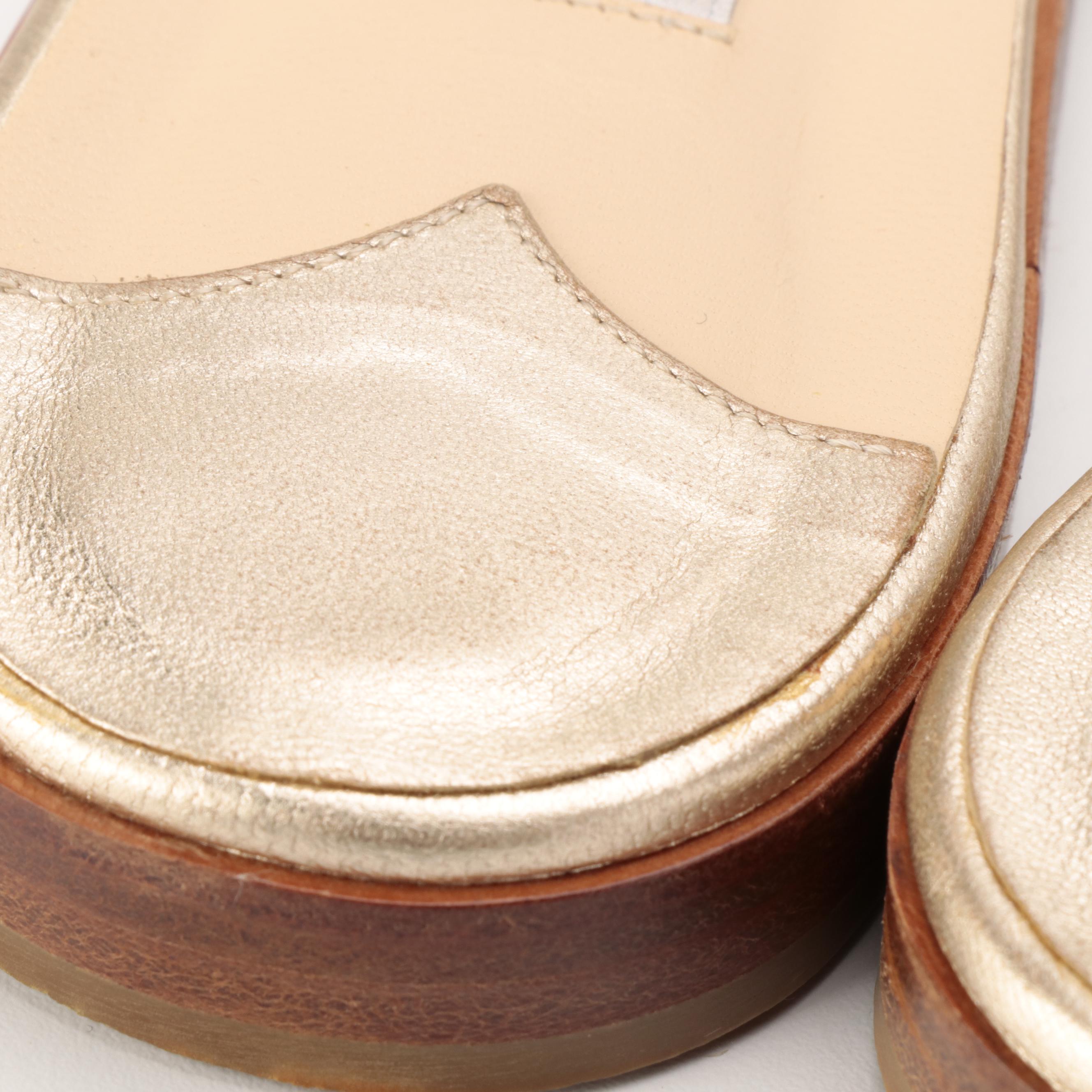 Jimmy Choo Flat Sandals in Metallic Gold Leather
