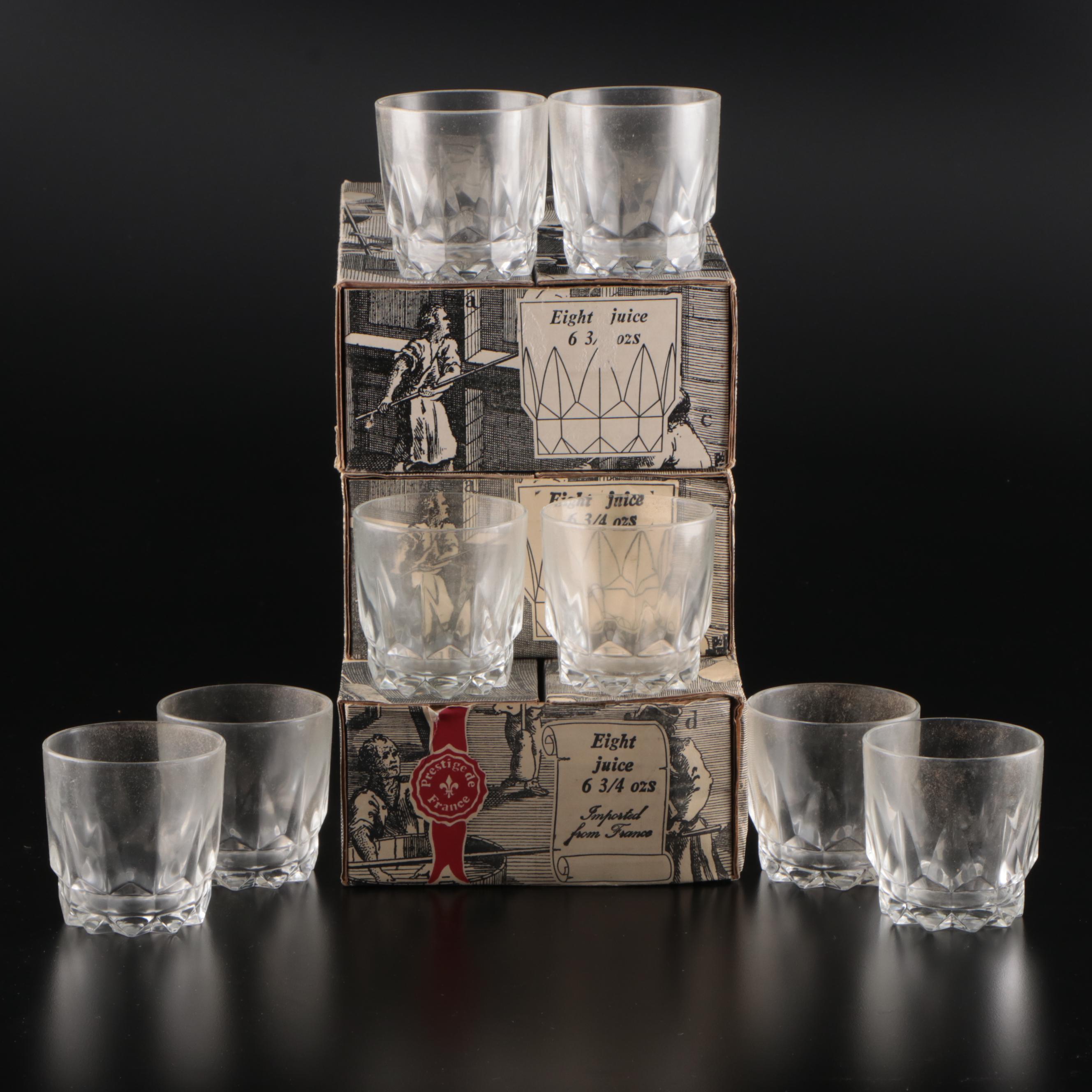 Leonard Crystal and Silver Plate Coasters with Arcoroc Tempered Juice Glasses