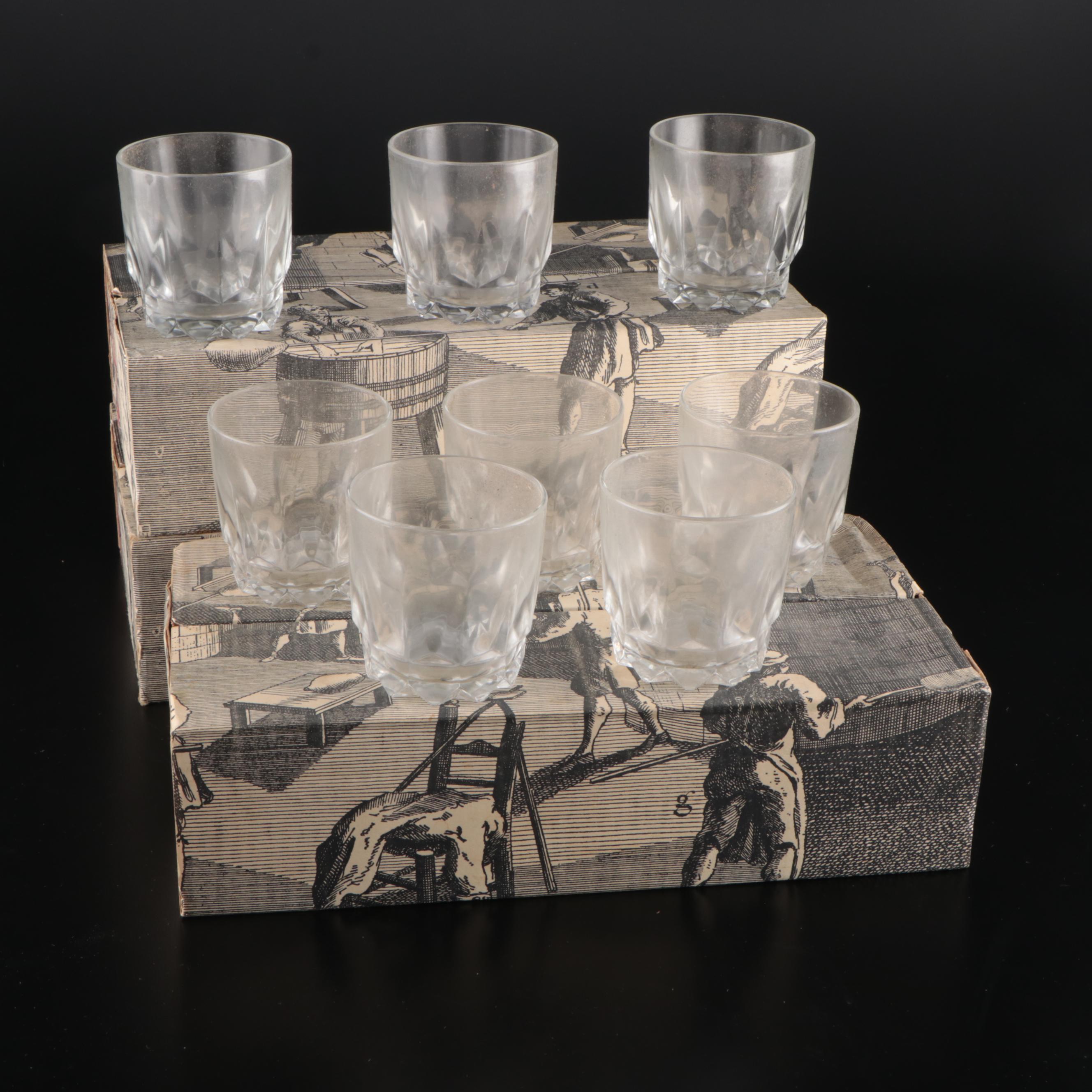 Leonard Crystal and Silver Plate Coasters with Arcoroc Tempered Juice Glasses