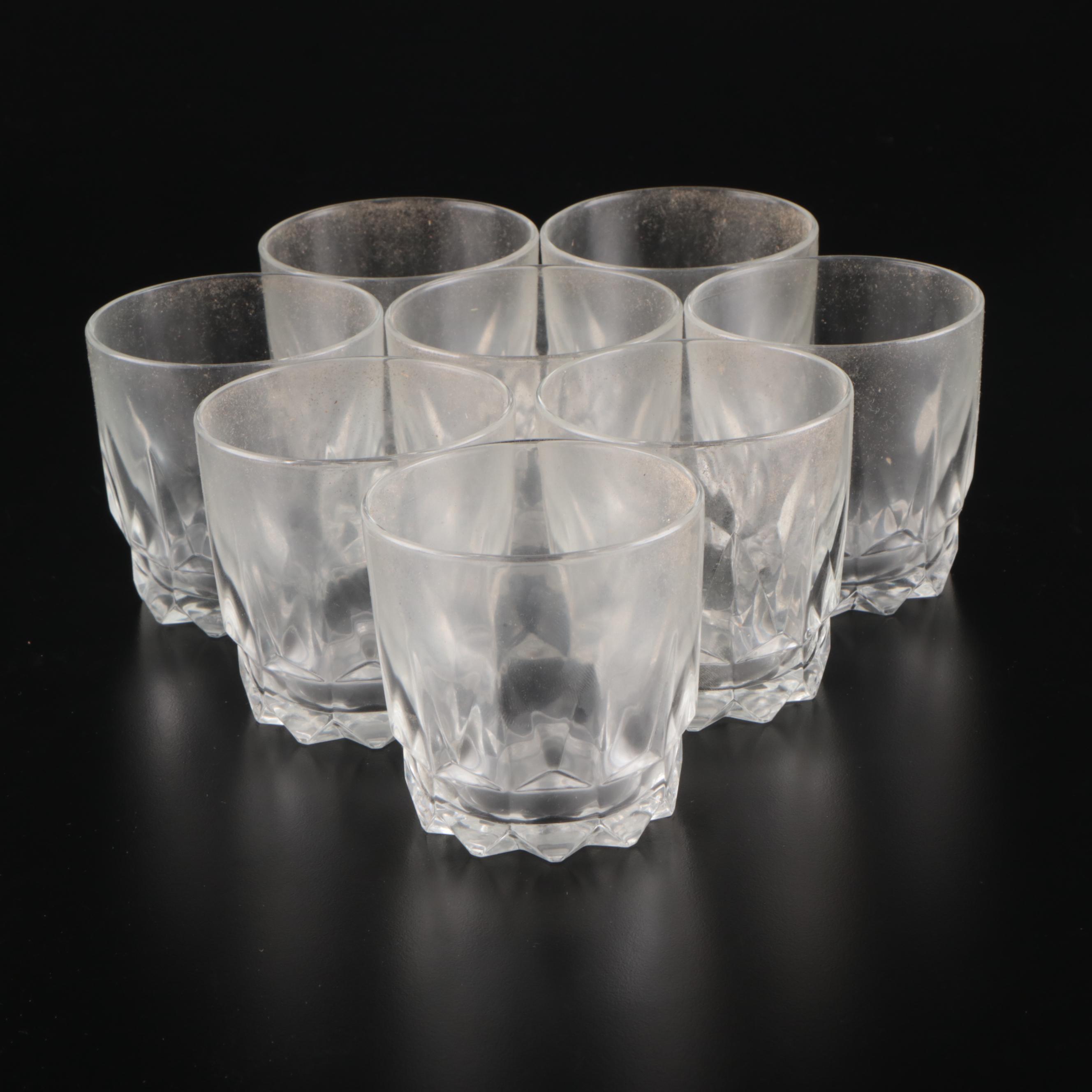 Leonard Crystal and Silver Plate Coasters with Arcoroc Tempered Juice Glasses
