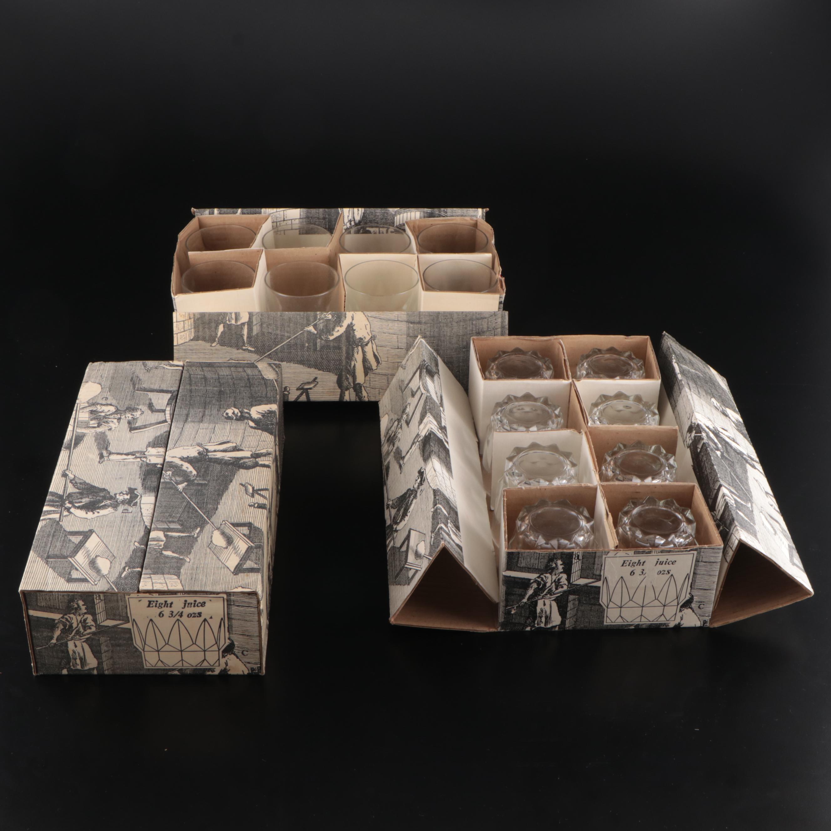 Leonard Crystal and Silver Plate Coasters with Arcoroc Tempered Juice Glasses