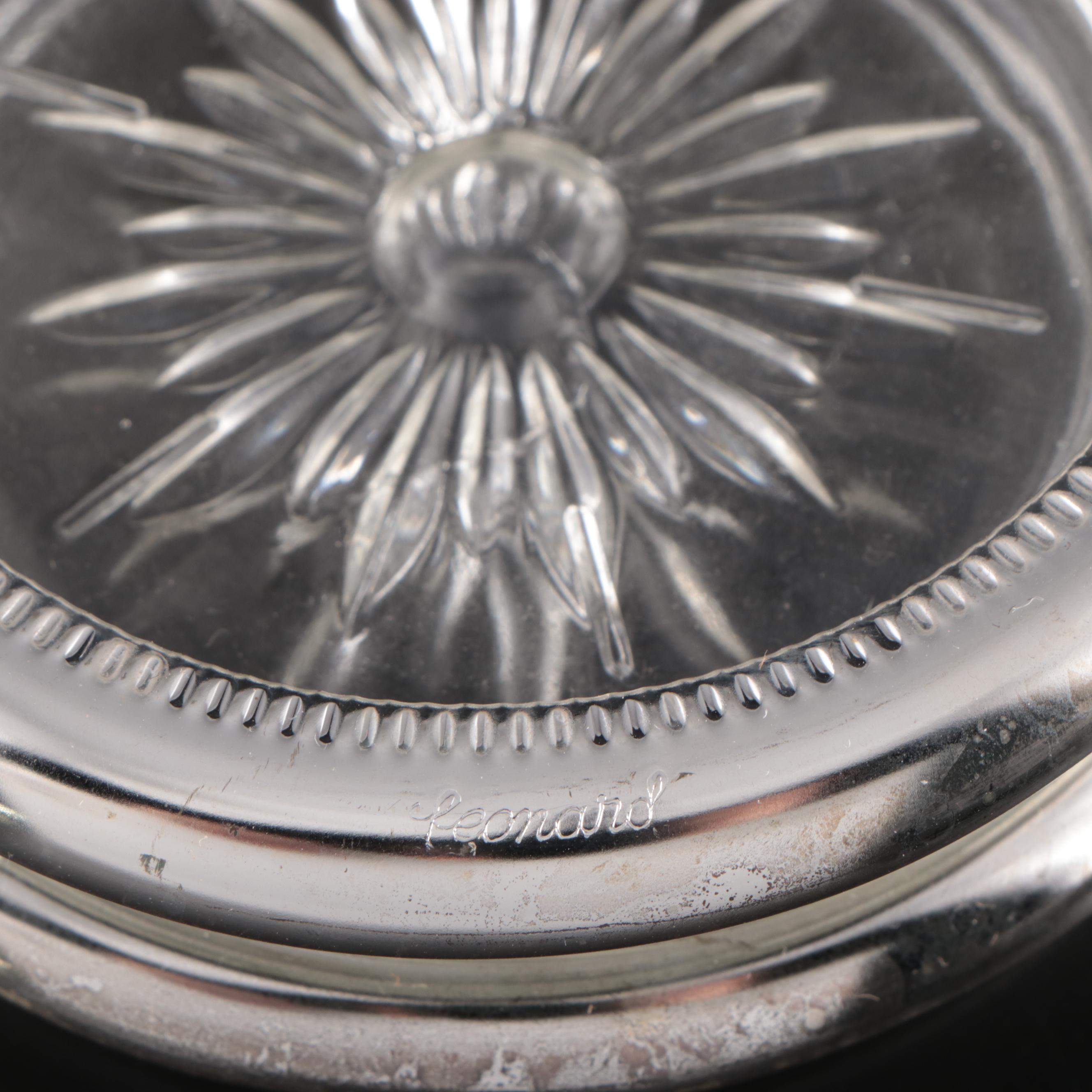 Leonard Crystal and Silver Plate Coasters with Arcoroc Tempered Juice Glasses