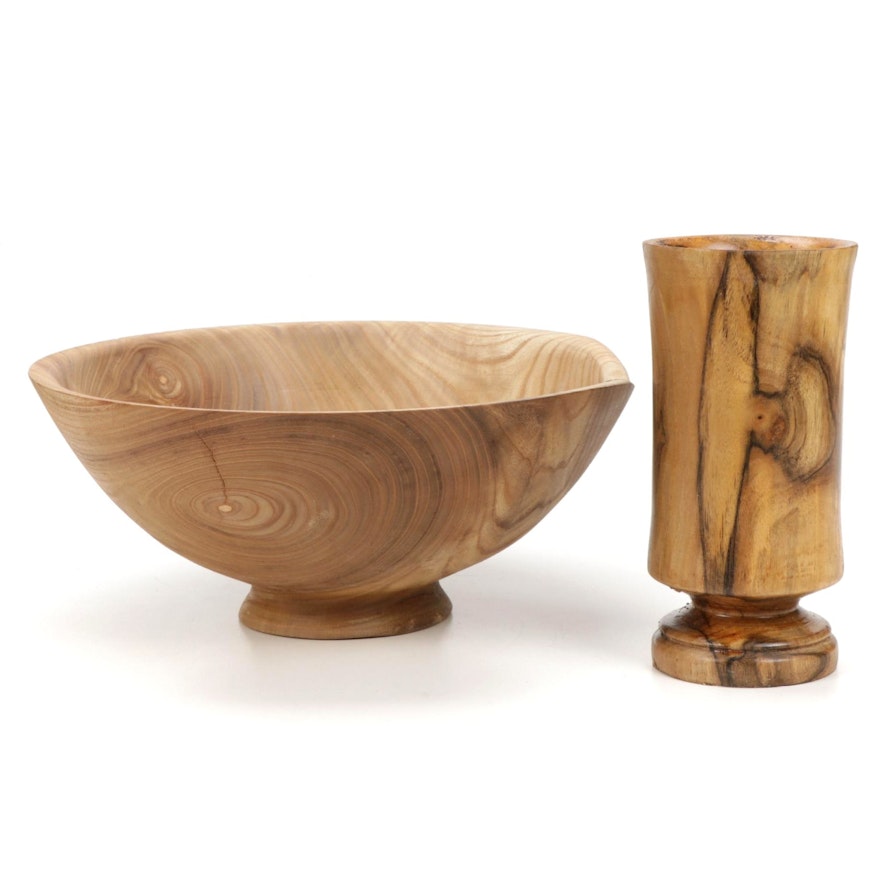 Jim Eliopulos Turned Catalpa Wood Footed Bowl and Vase