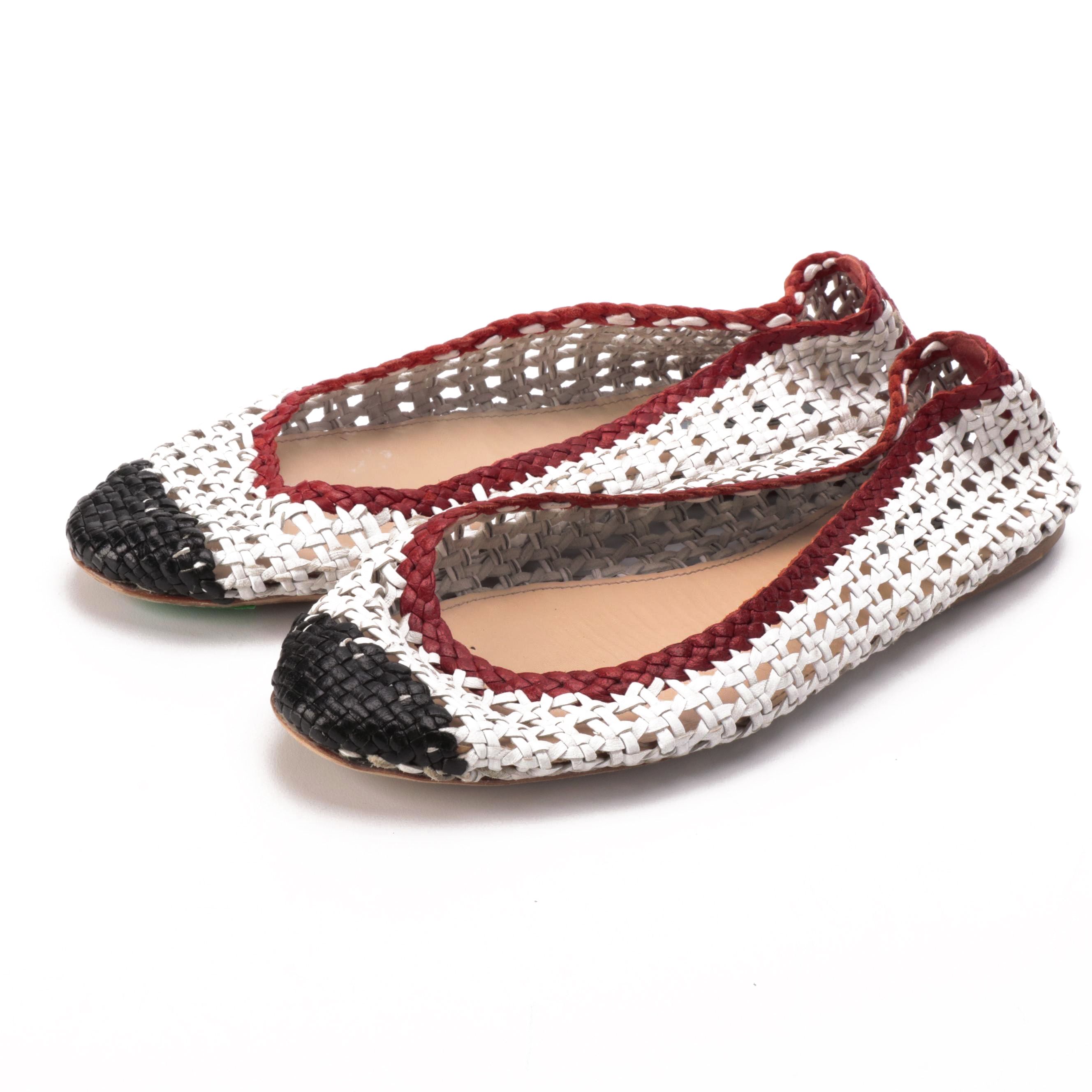 Prada Tricolor Woven Leather Ballet Flats