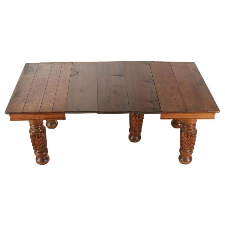 American Carved and Quartersawn Oak Extending Dining Table, circa 1900