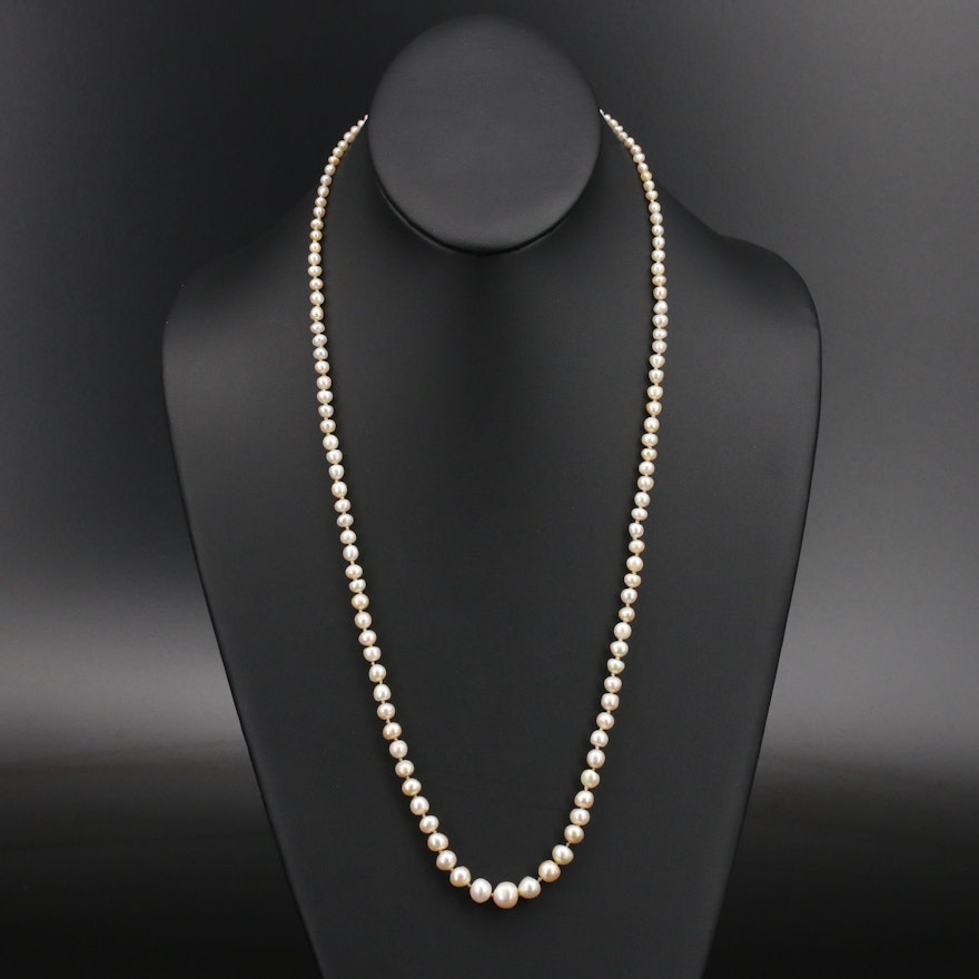 Natural Pearl Necklace with GIA Report and 18K Diamond Clasp