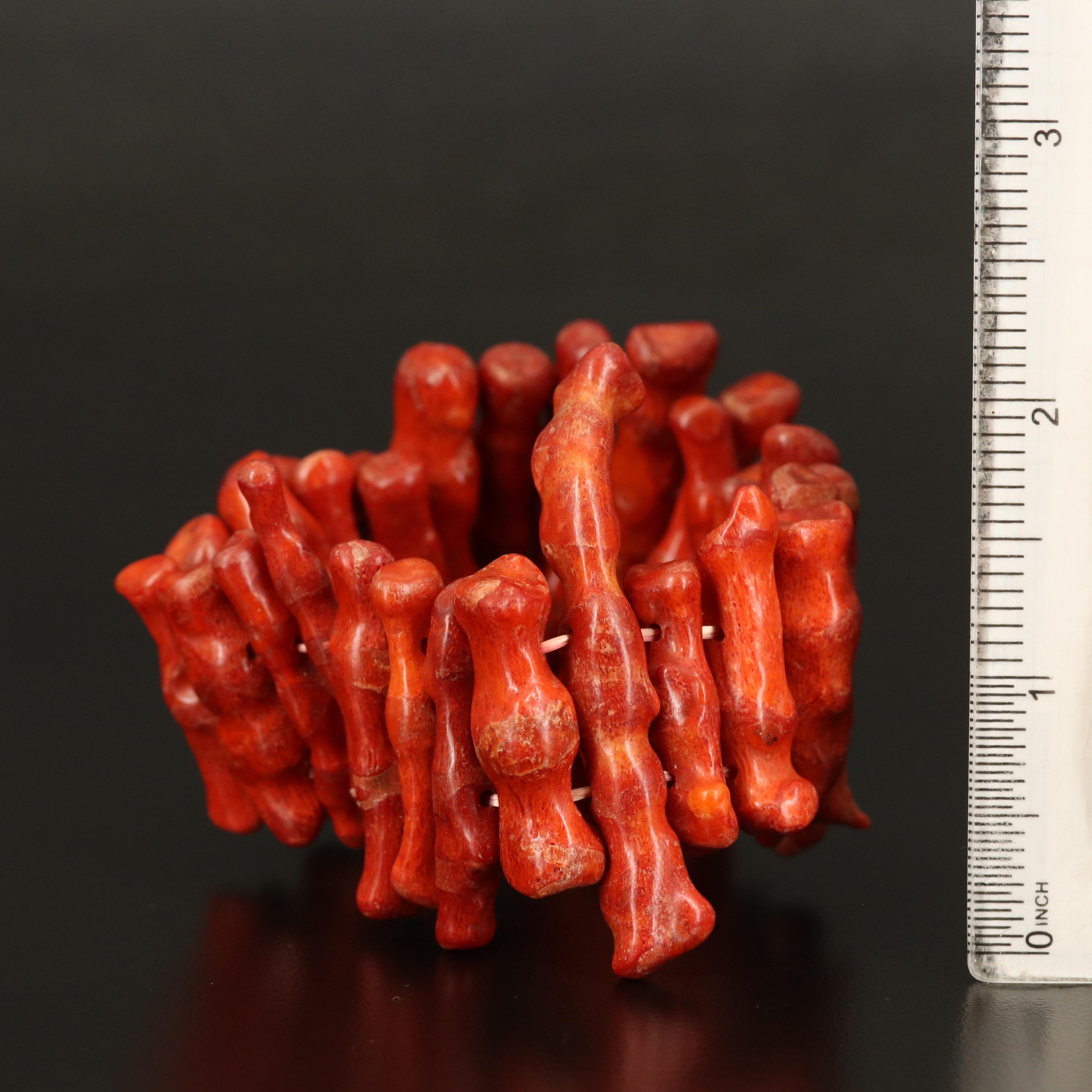 Coral Expandable Bracelet and Multi-Strand Faux Coral Necklace