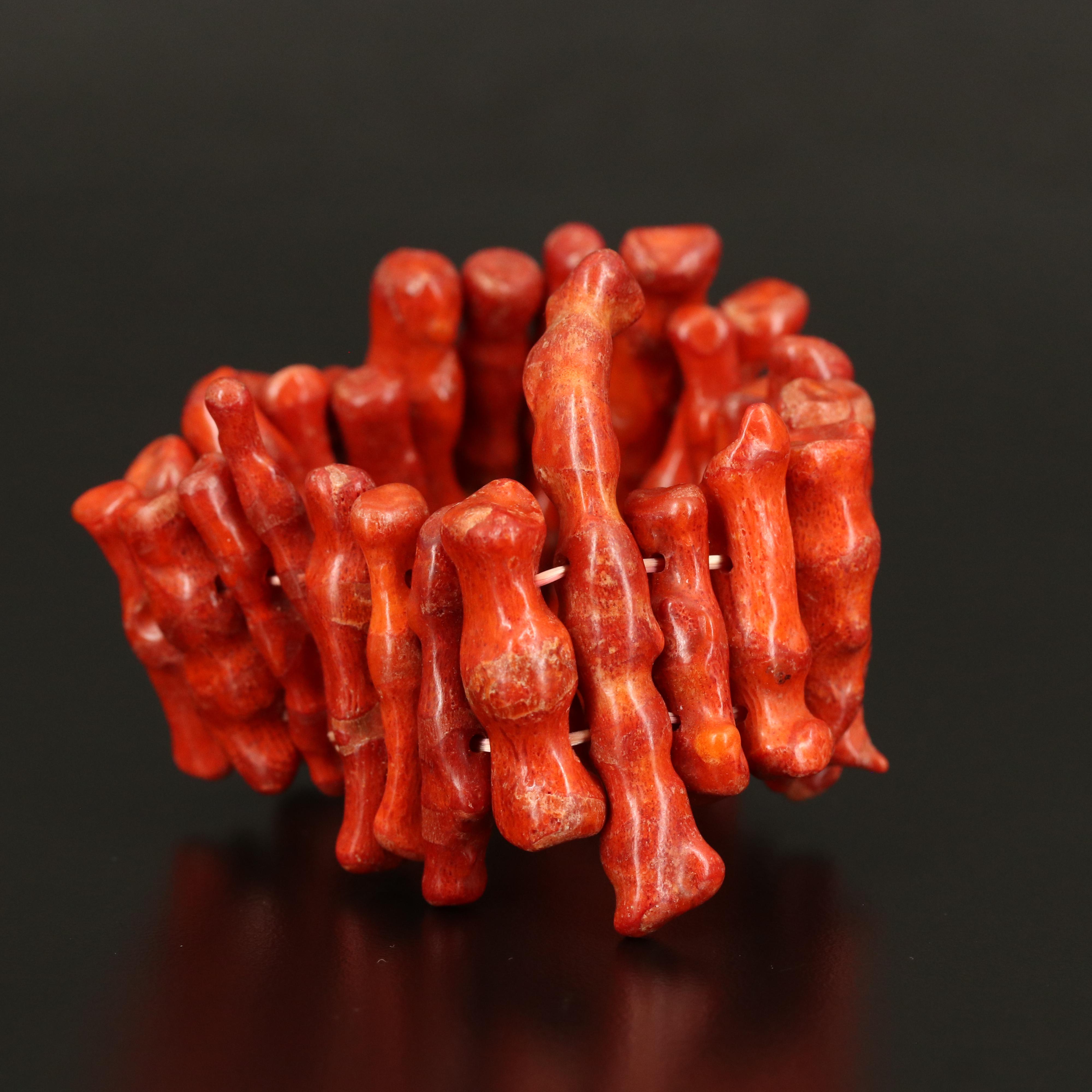 Coral Expandable Bracelet and Multi-Strand Faux Coral Necklace