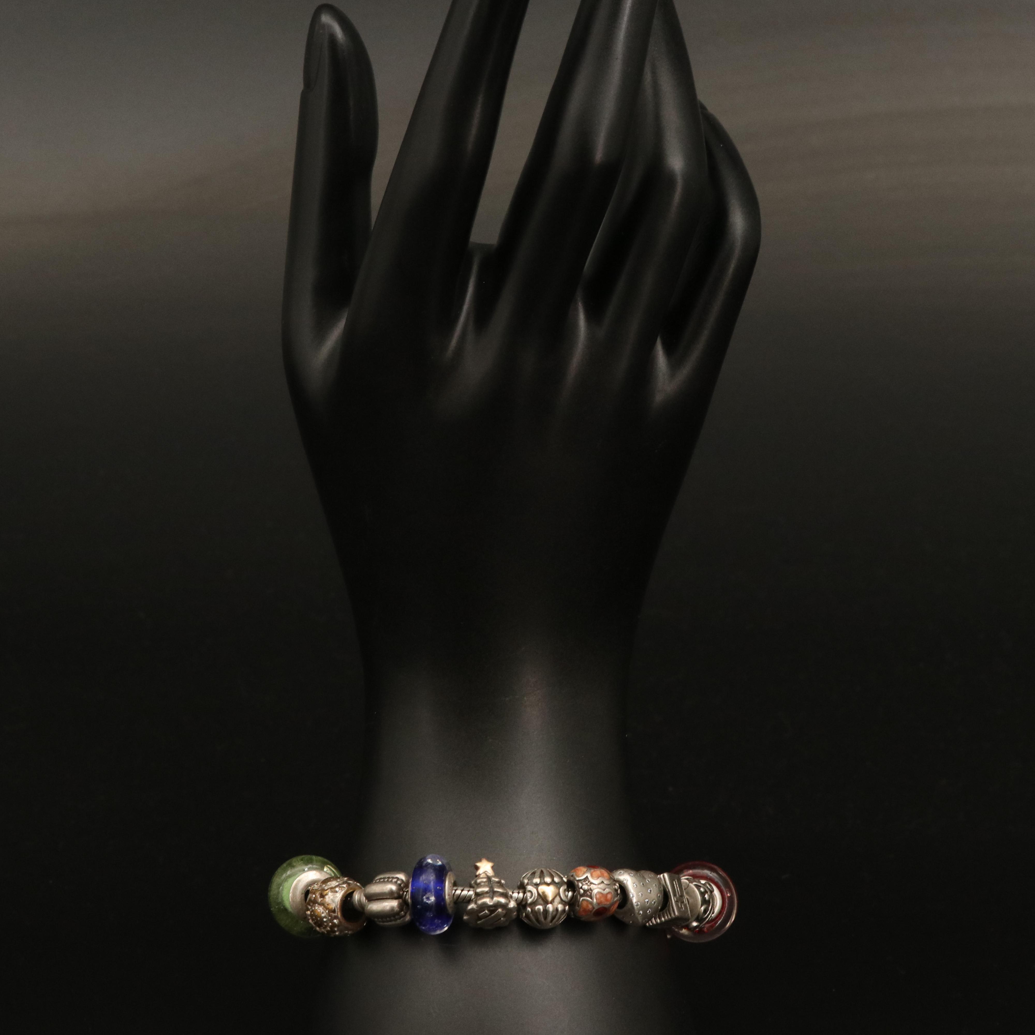 Pandora Sterling Charm Bracelet Including Disney and Heart Charms