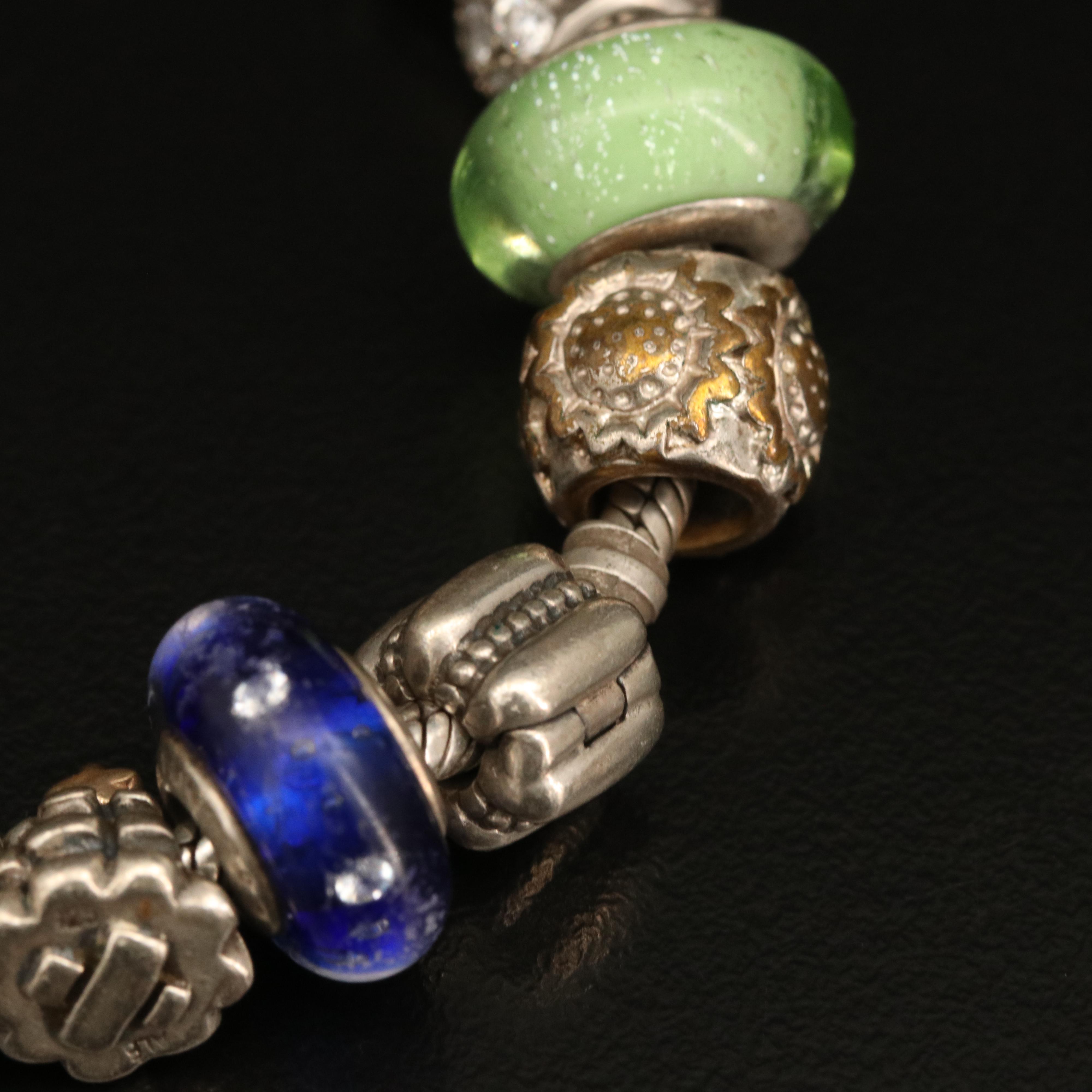 Pandora Sterling Charm Bracelet Including Disney and Heart Charms