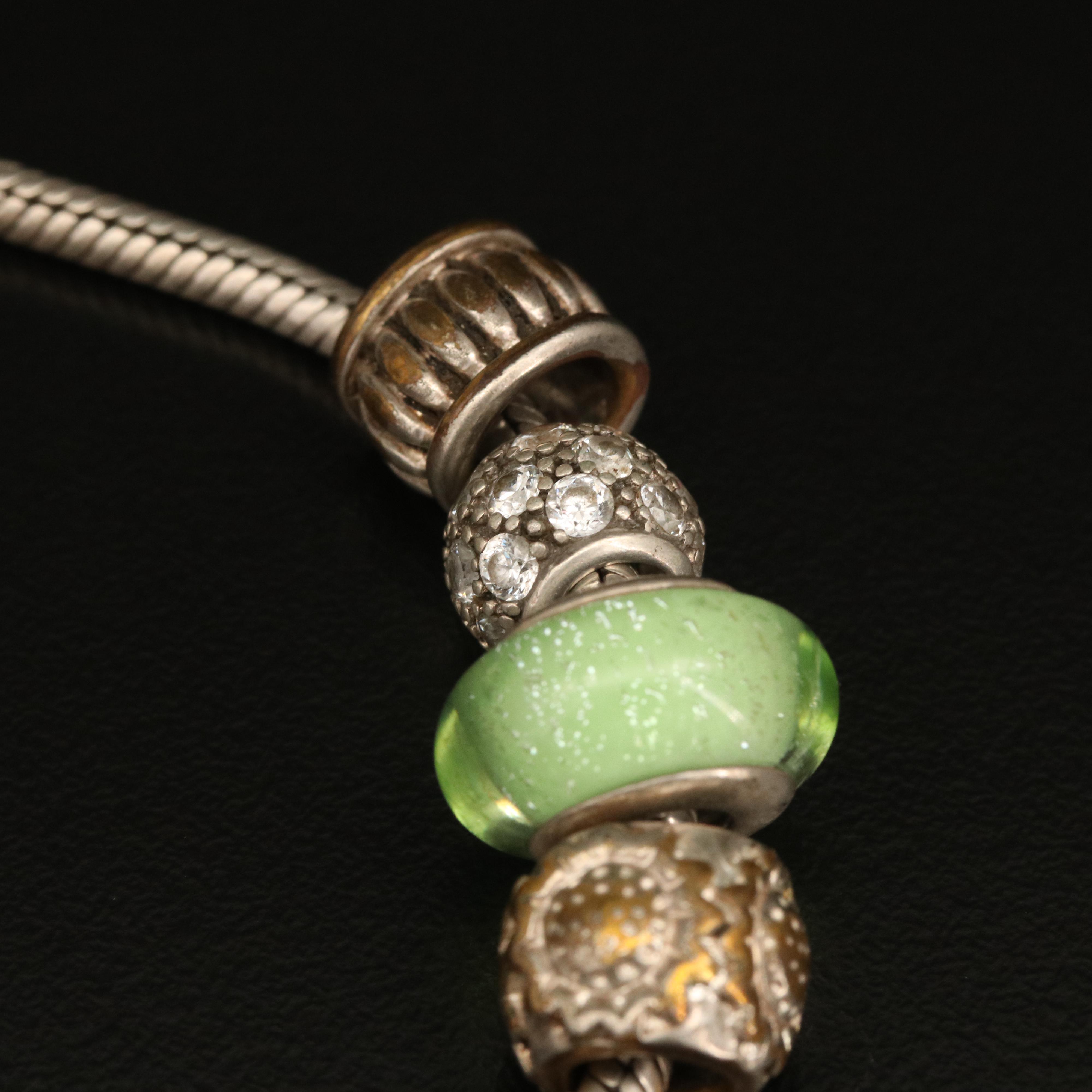 Pandora Sterling Charm Bracelet Including Disney and Heart Charms