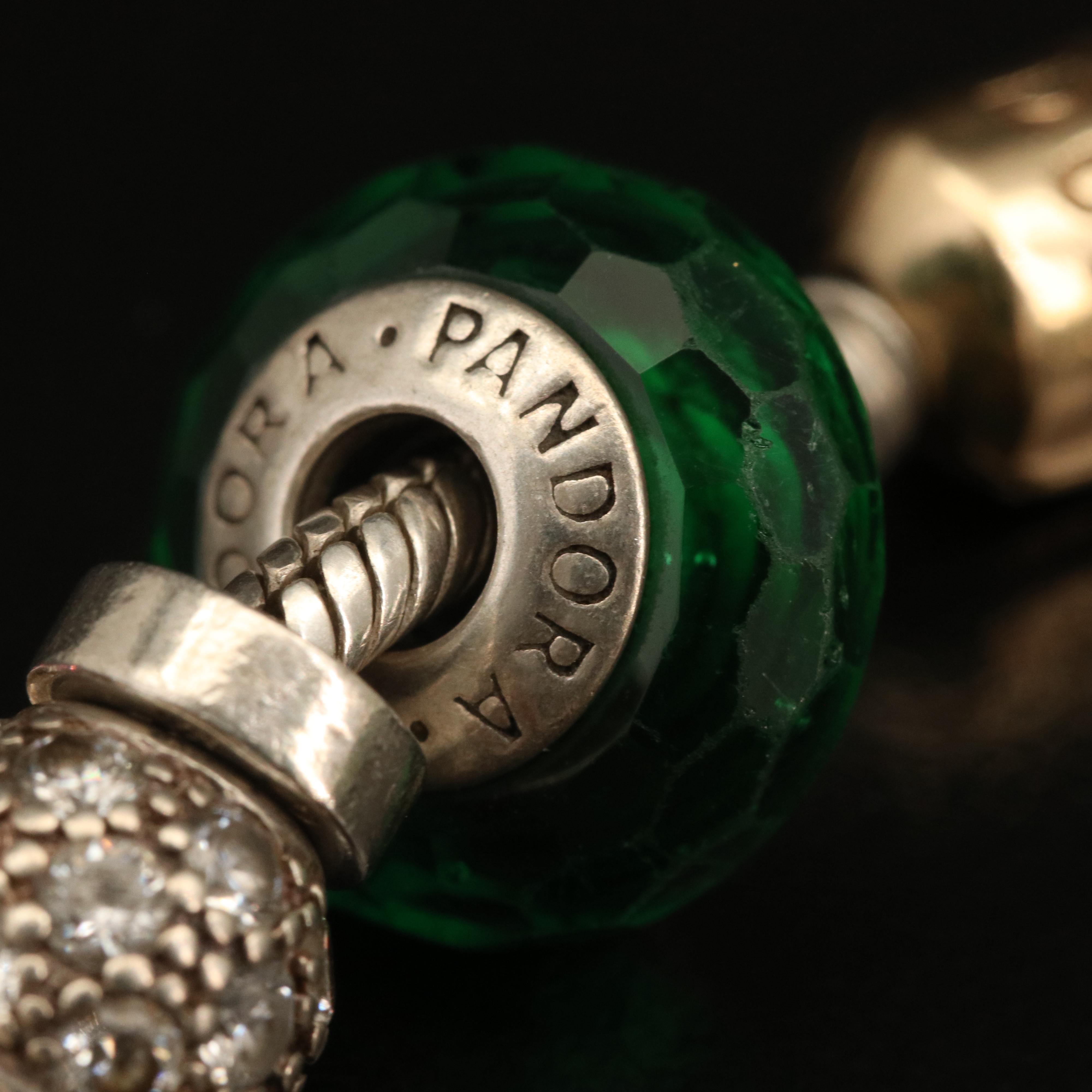 Pandora Sterling Charm Bracelet Including Disney and Heart Charms