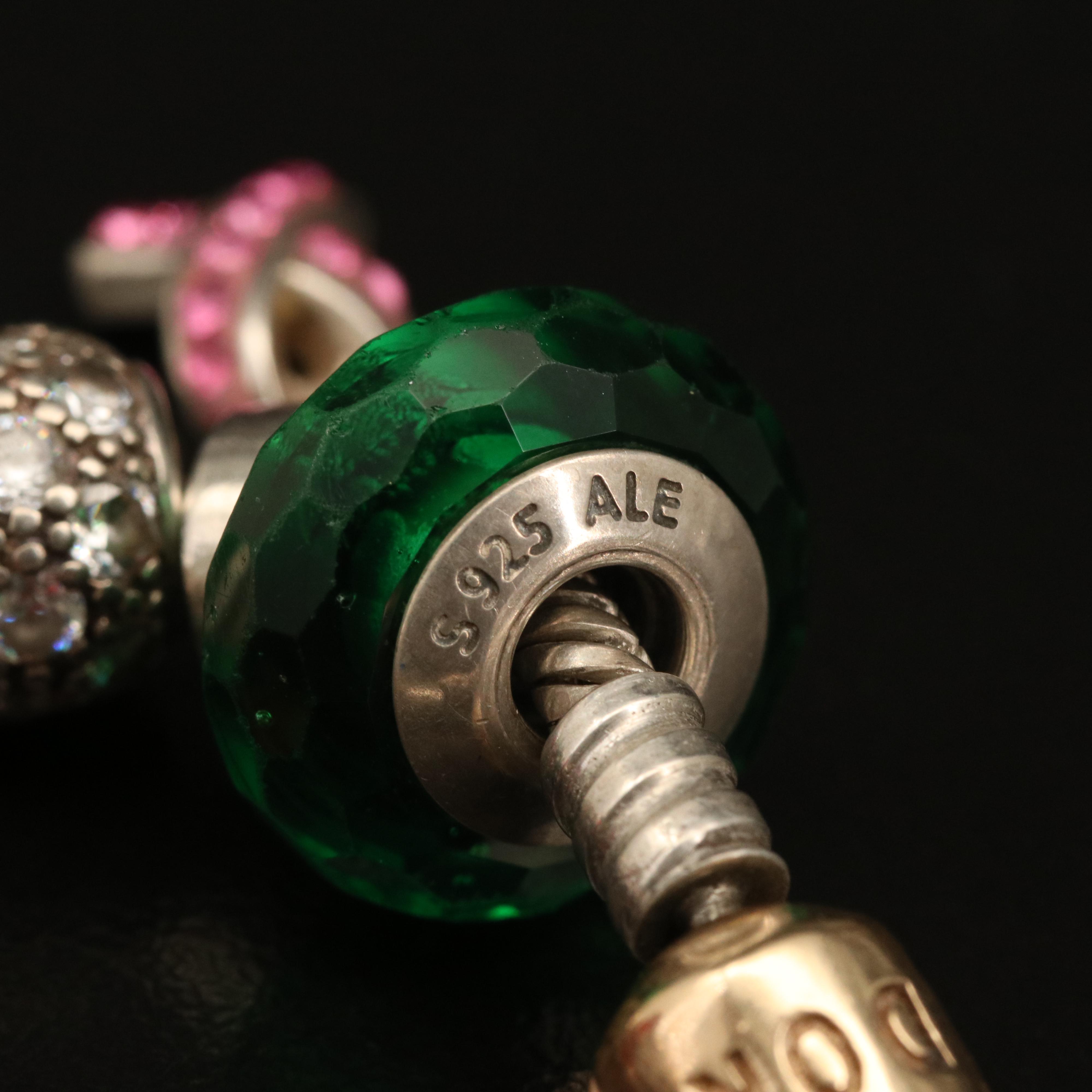 Pandora Sterling Charm Bracelet Including Disney and Heart Charms