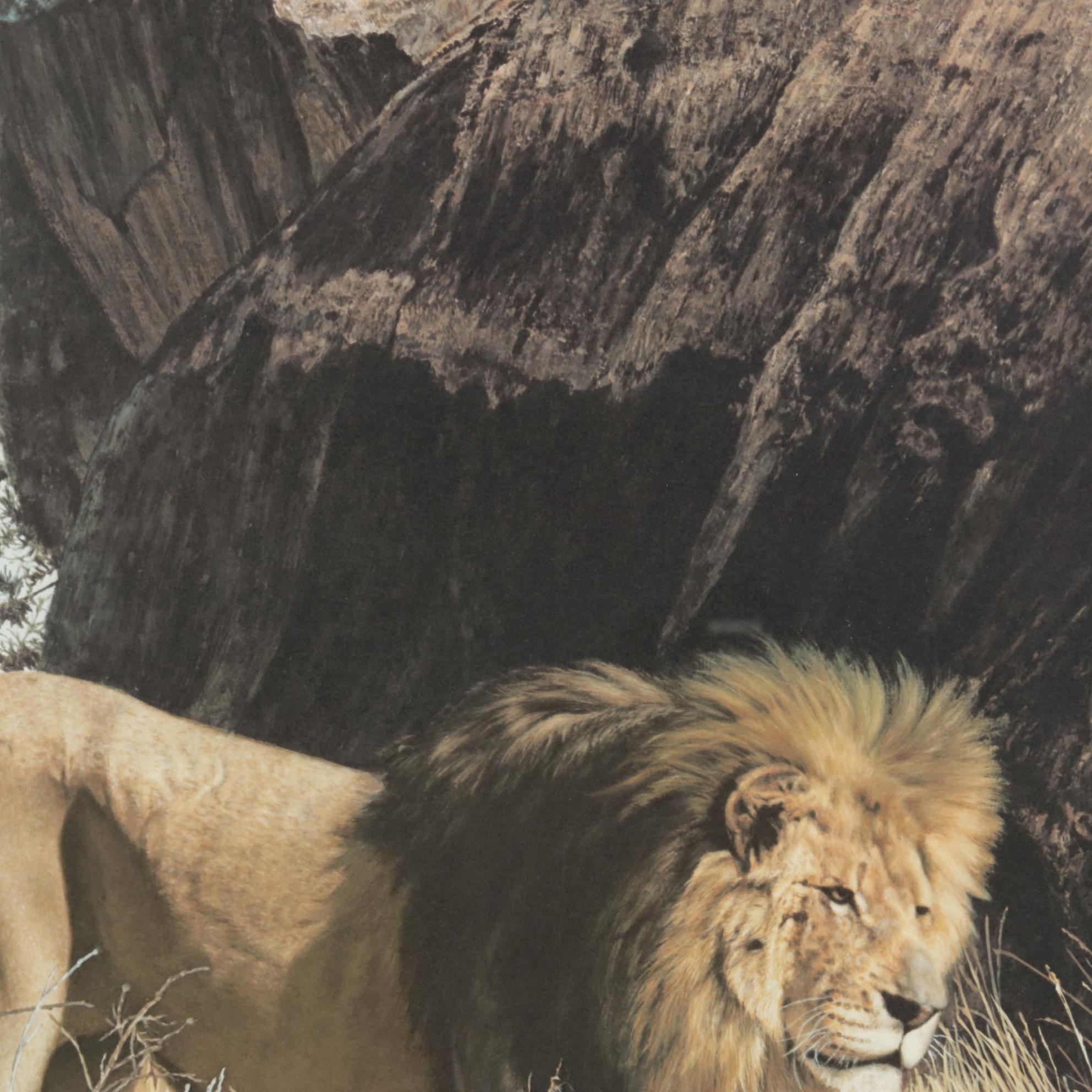 Charles Fracé African Lion Offset Lithograph "Mighty Warrior," 1990