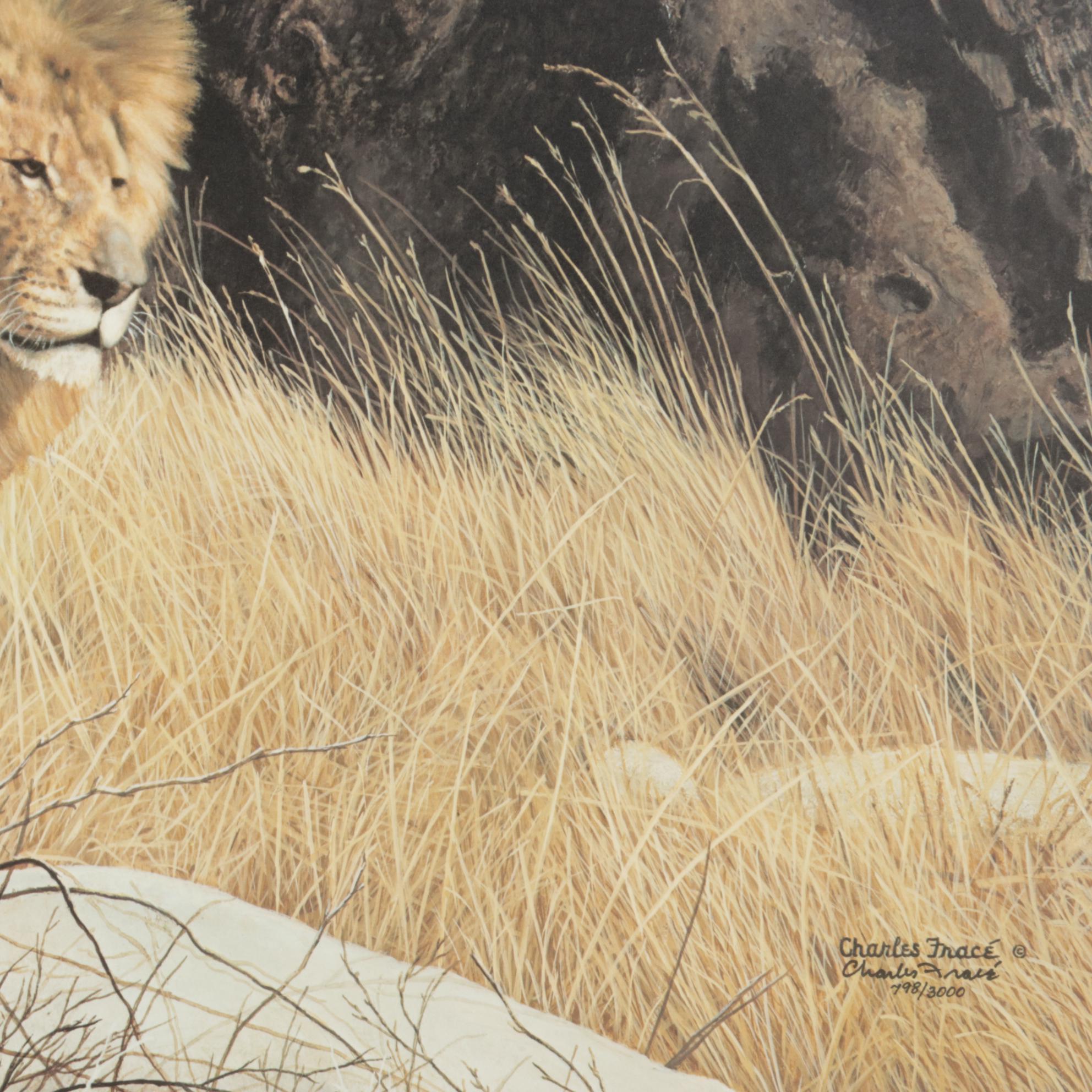 Charles Fracé African Lion Offset Lithograph "Mighty Warrior," 1990