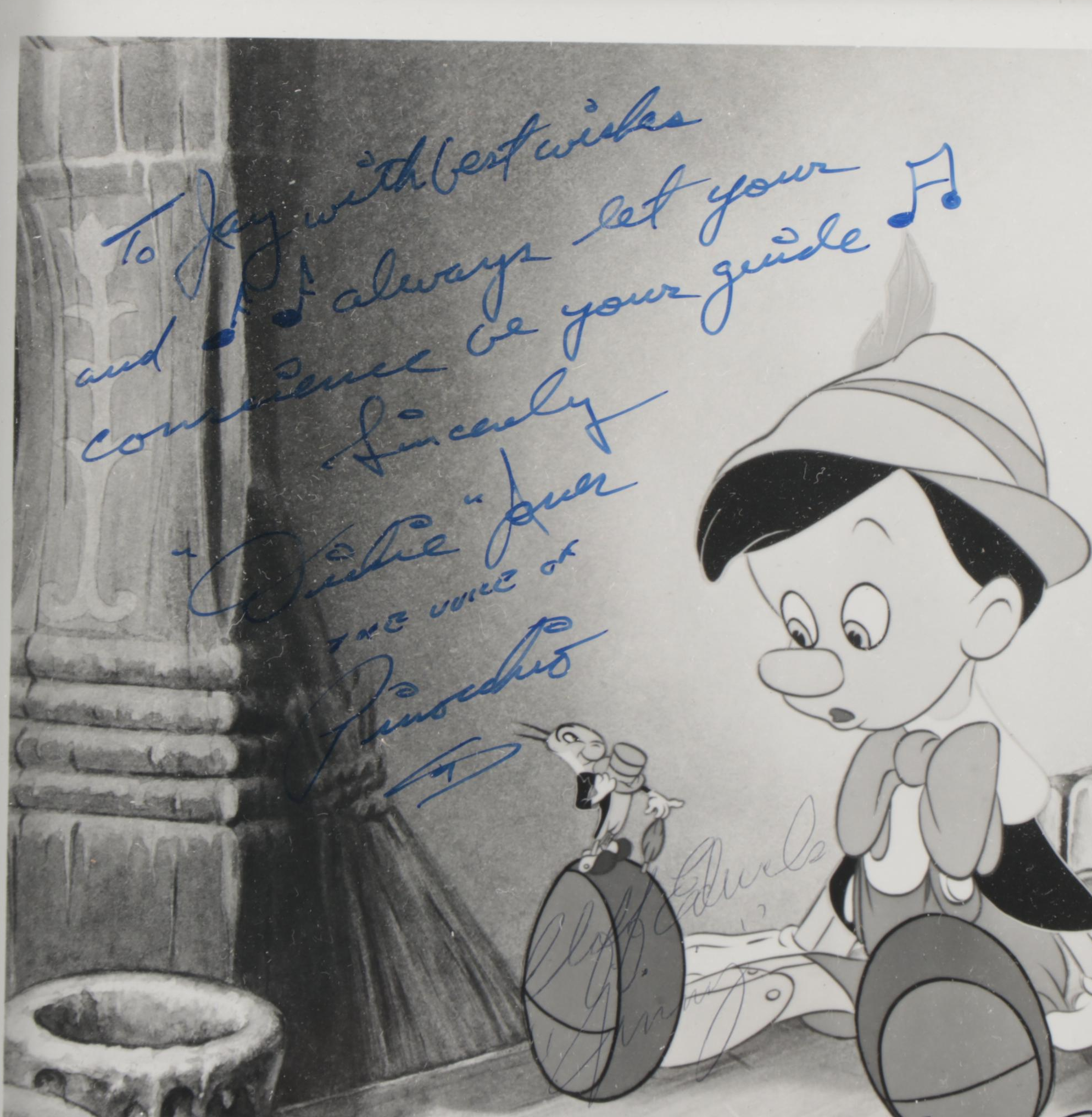 Mel Blanc, Dickie Jones and Cliff Edwards Signed "Pinocchio" Movie Still, COA