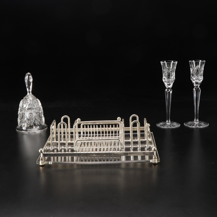 Imperial Bell, Silver Plated Condiment Tray, and Crystal Candlesticks