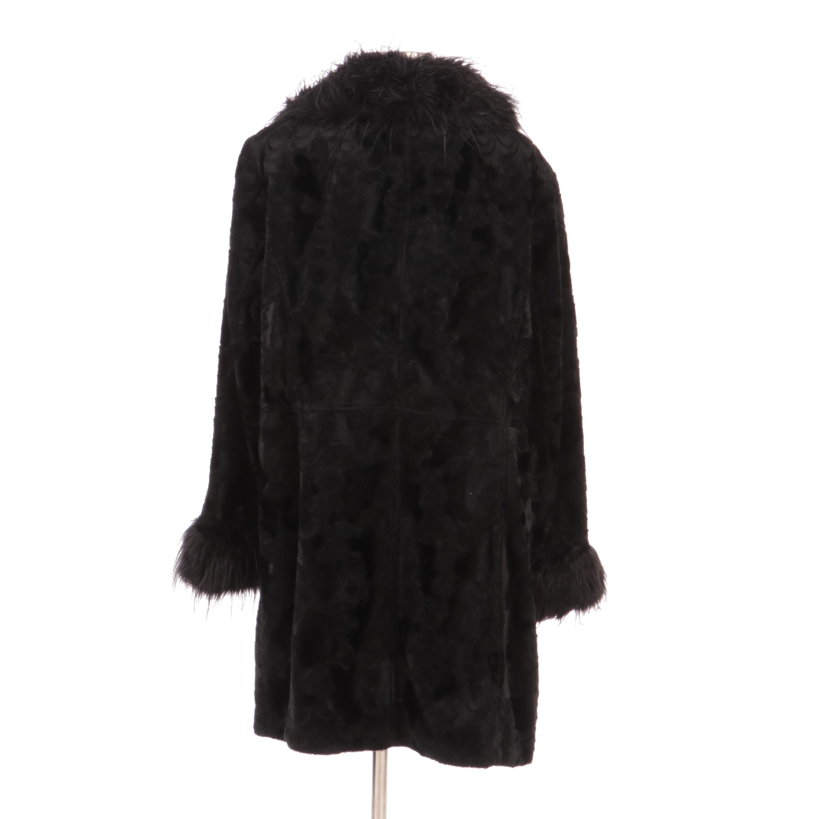 Mixit Black Faux Fur Broadtail Lamb Style Coat