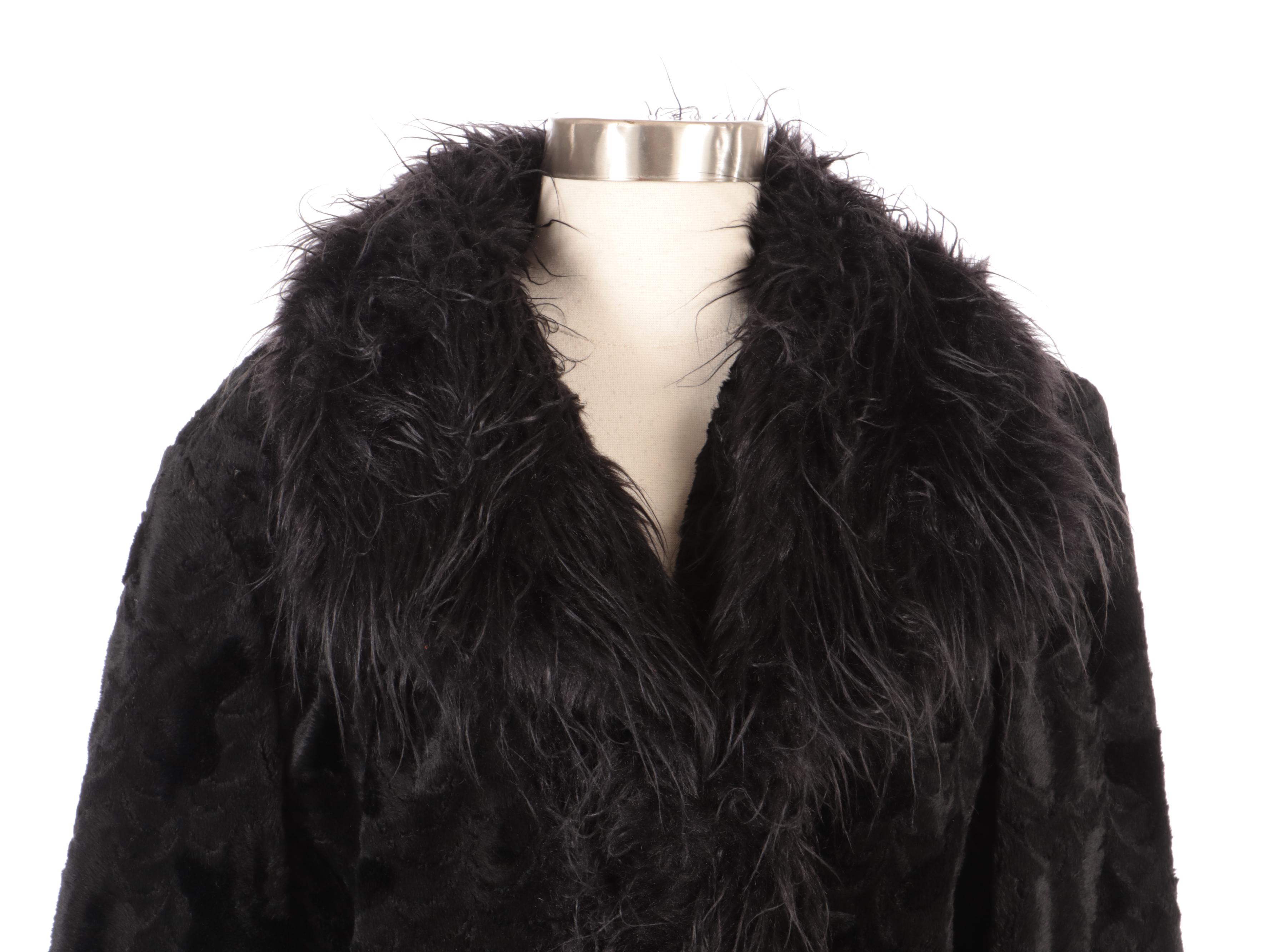 Mixit Black Faux Fur Broadtail Lamb Style Coat
