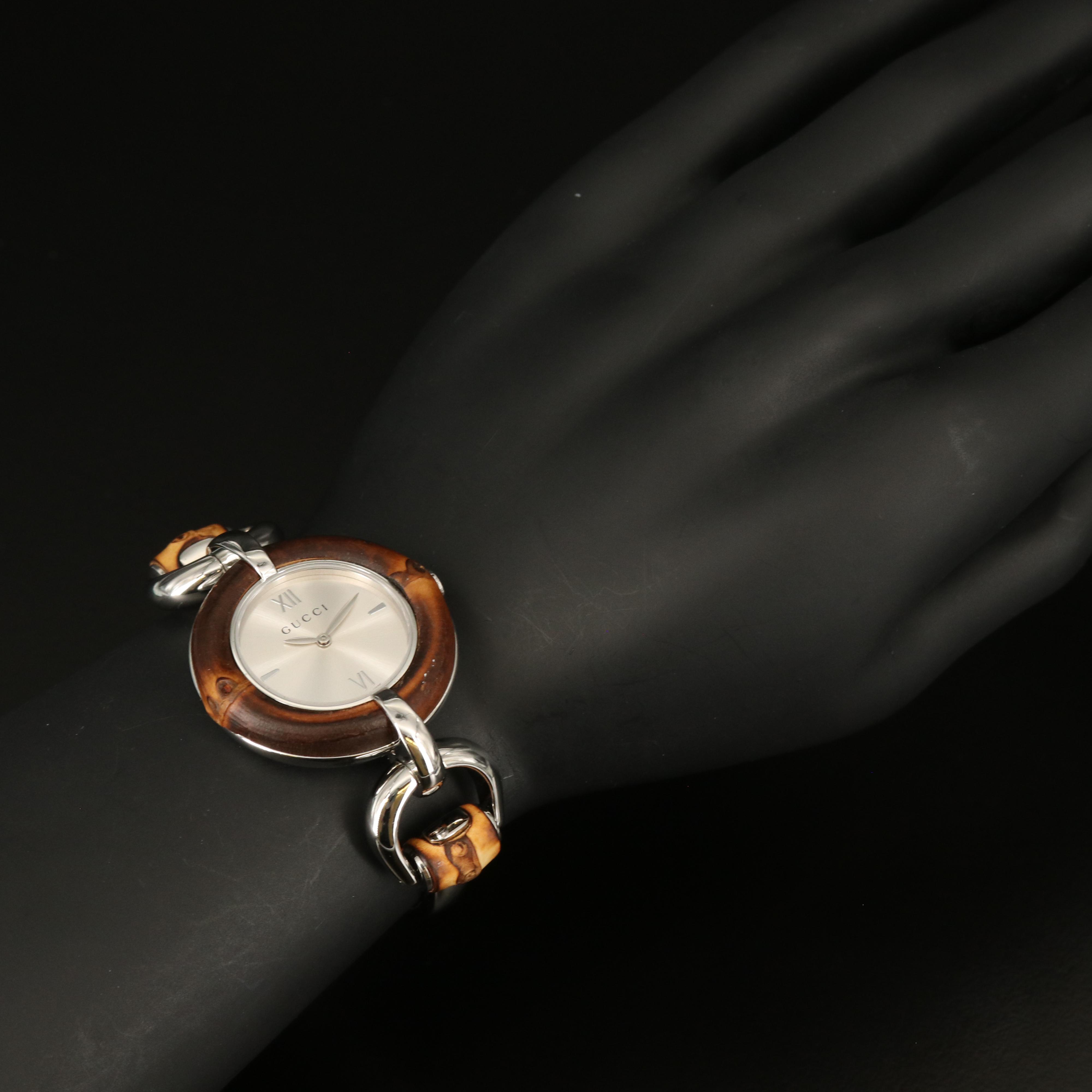 Gucci "132.4" Bamboo and Stainless Steel Quartz Watch